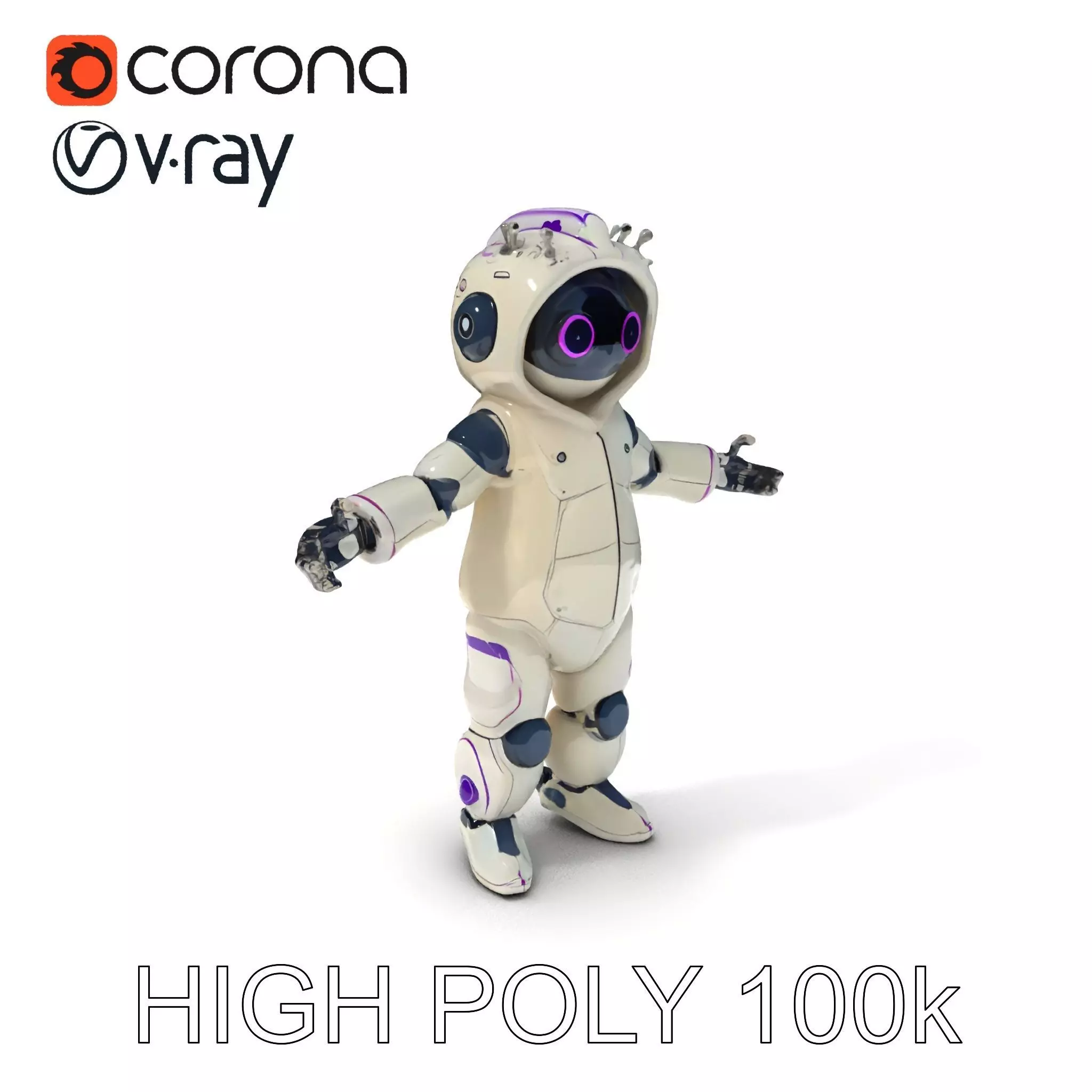 Cute Futuristic Robot Character with PBR Textures and Mixamo ... Low-poly 3D model_0