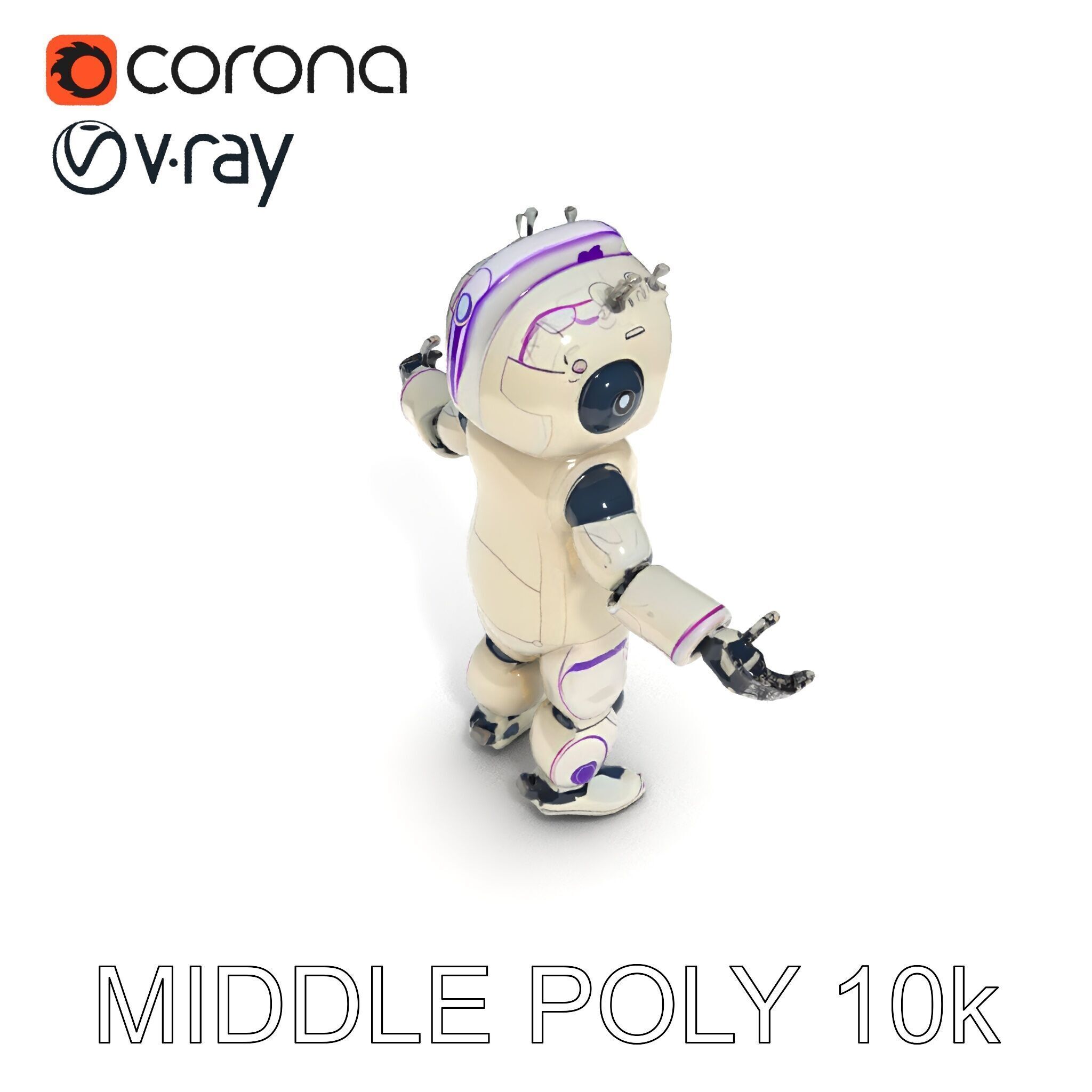 Cute Futuristic Robot Character with PBR Textures and Mixamo ... Low-poly 3D model_37