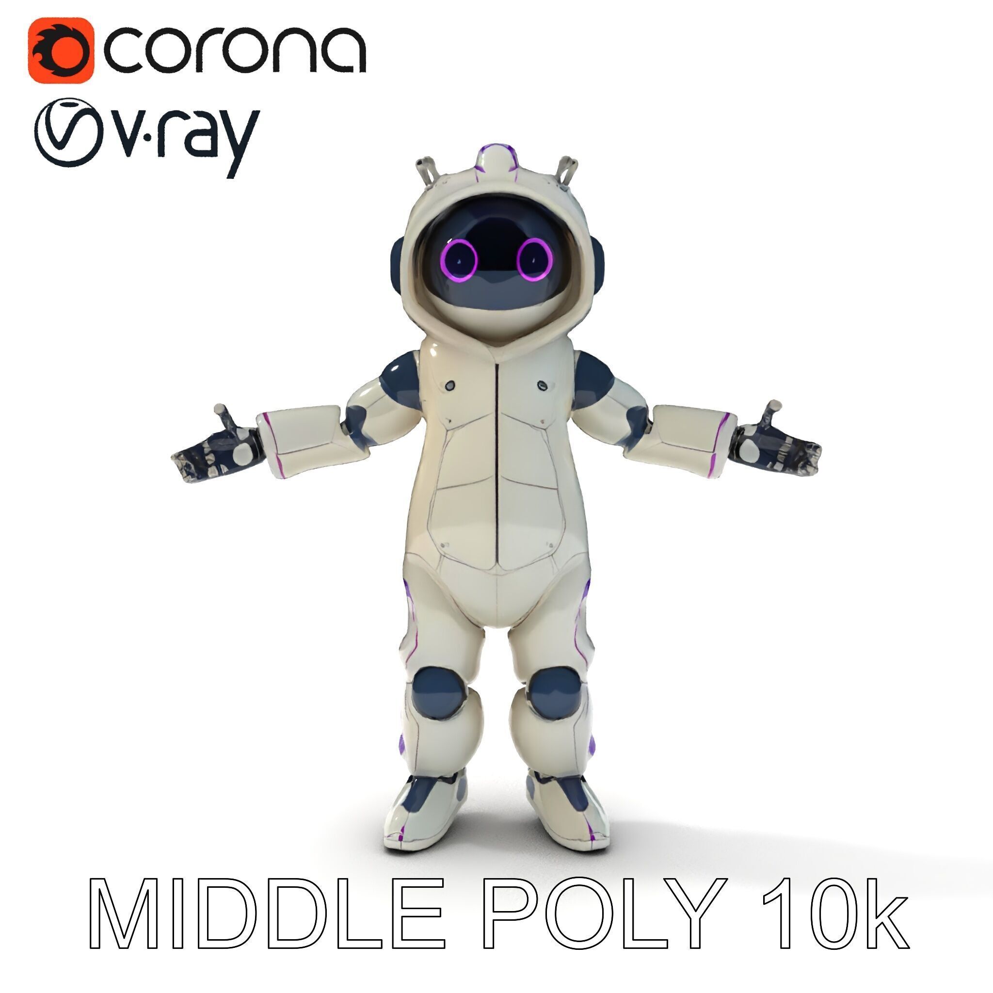 Cute Futuristic Robot Character with PBR Textures and Mixamo ... Low-poly 3D model_14