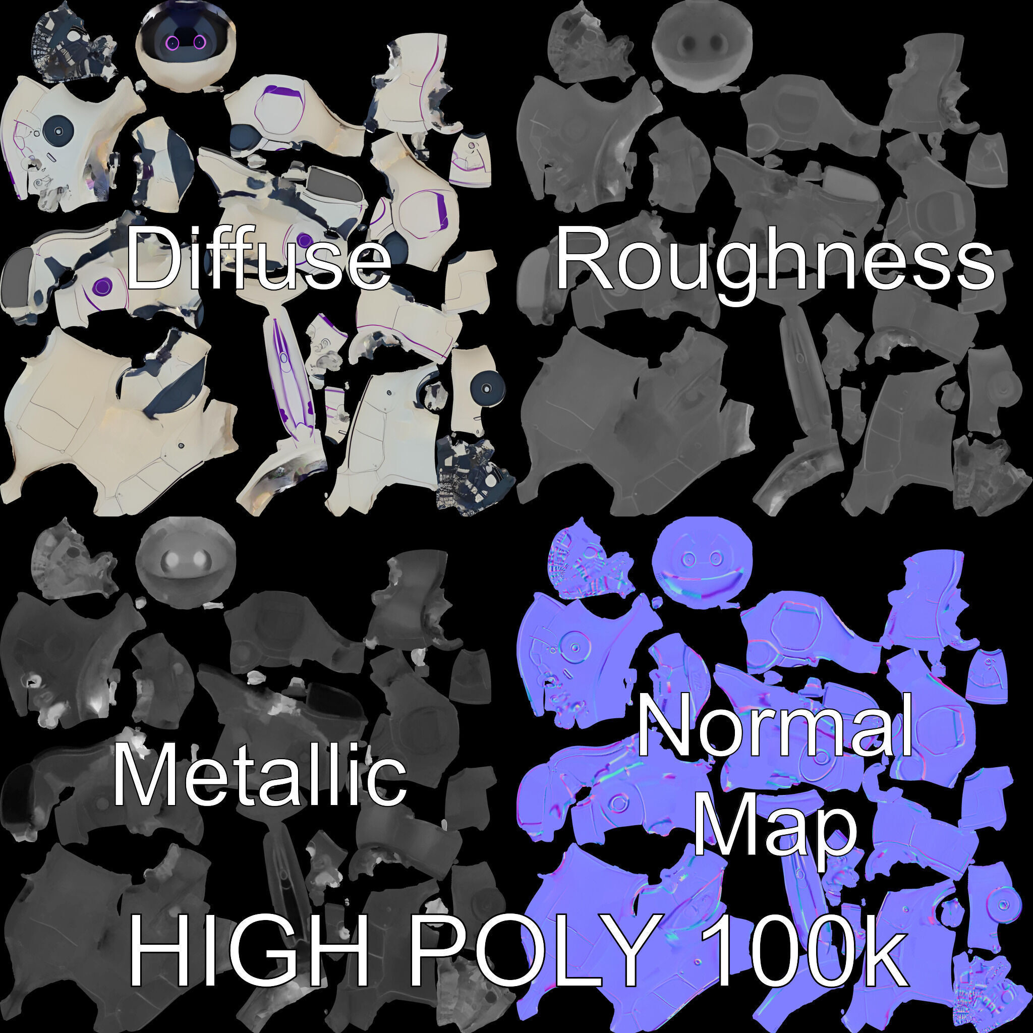 Cute Futuristic Robot Character with PBR Textures and Mixamo ... Low-poly 3D model_2