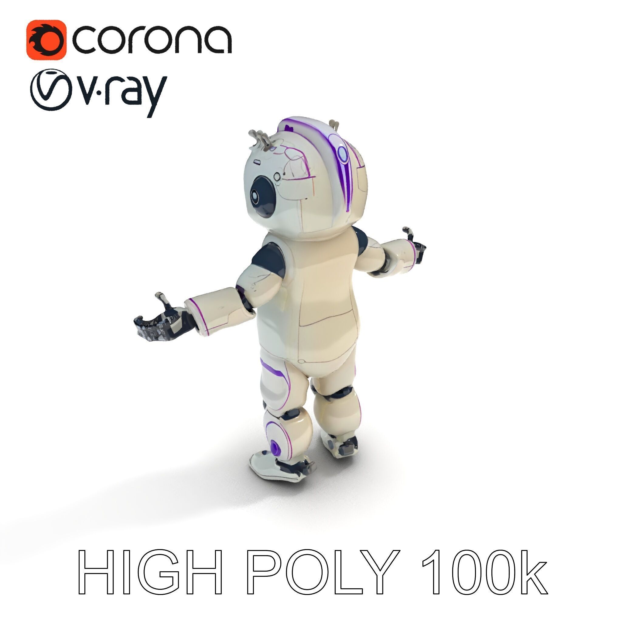 Cute Futuristic Robot Character with PBR Textures and Mixamo ... Low-poly 3D model_36