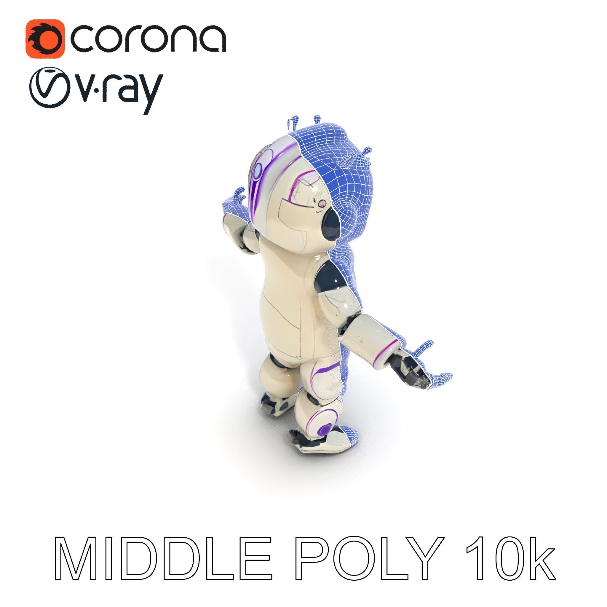 Cute Futuristic Robot Character with PBR Textures and Mixamo ... Low-poly 3D model_30