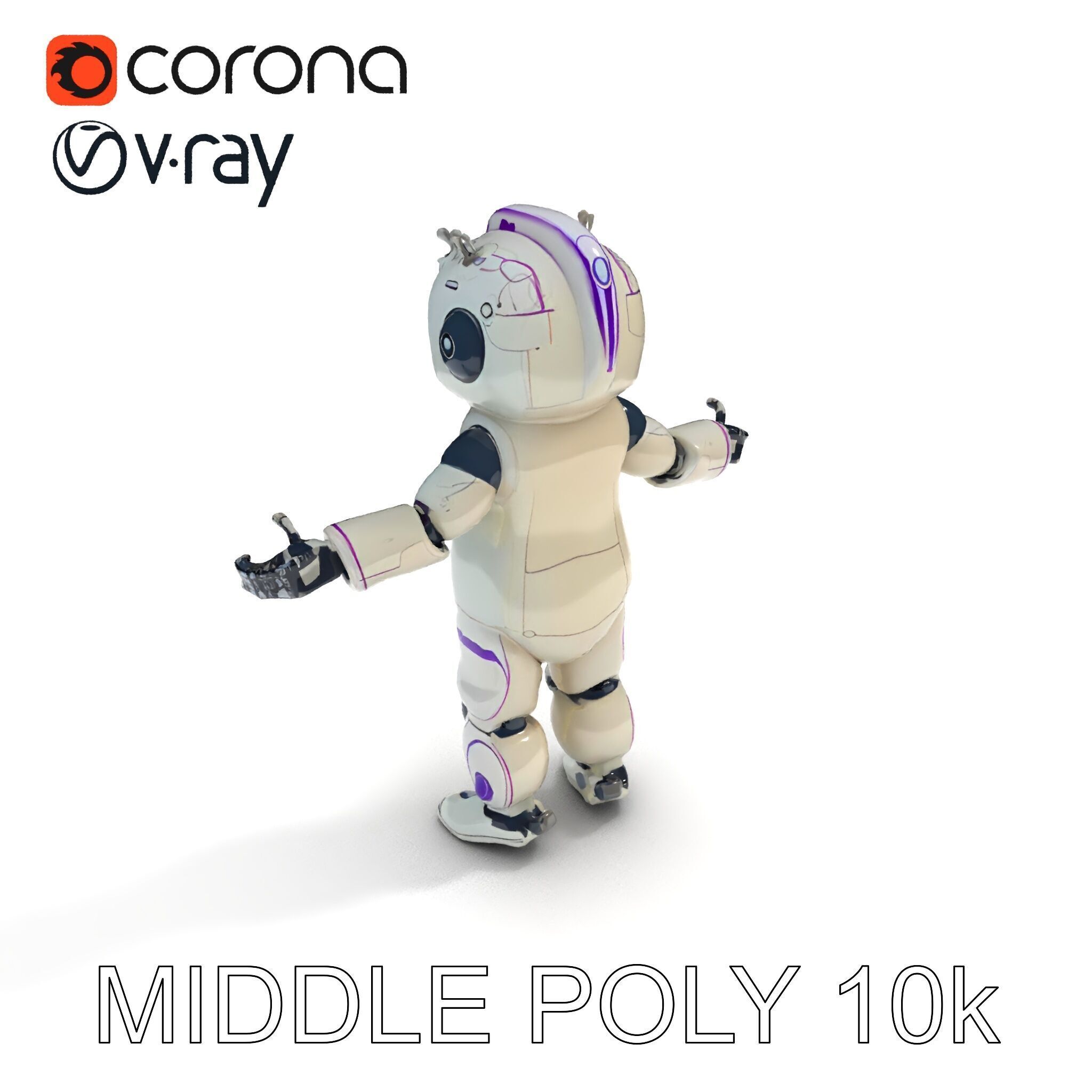 Cute Futuristic Robot Character with PBR Textures and Mixamo ... Low-poly 3D model_9