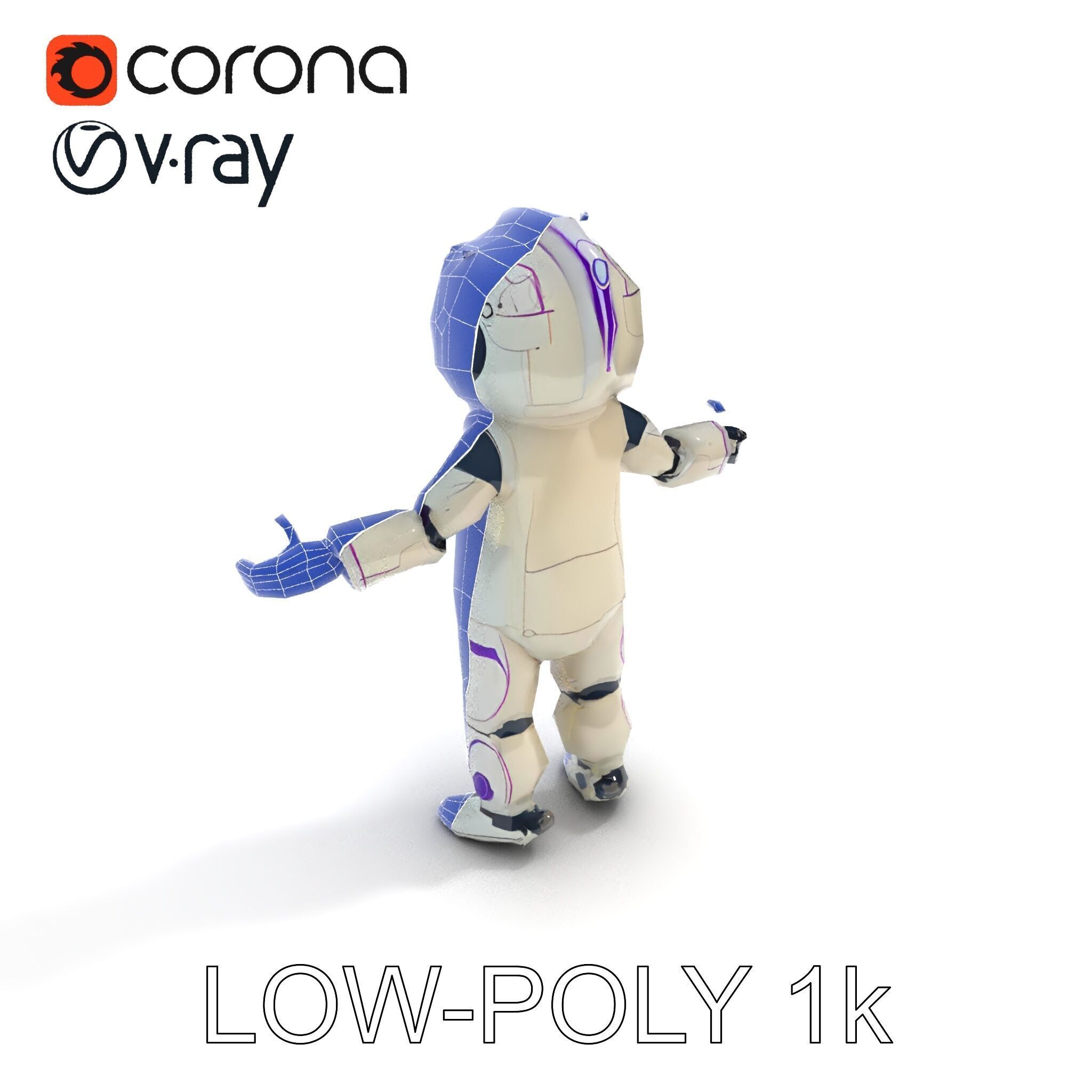 Cute Futuristic Robot Character with PBR Textures and Mixamo ... Low-poly 3D model_13