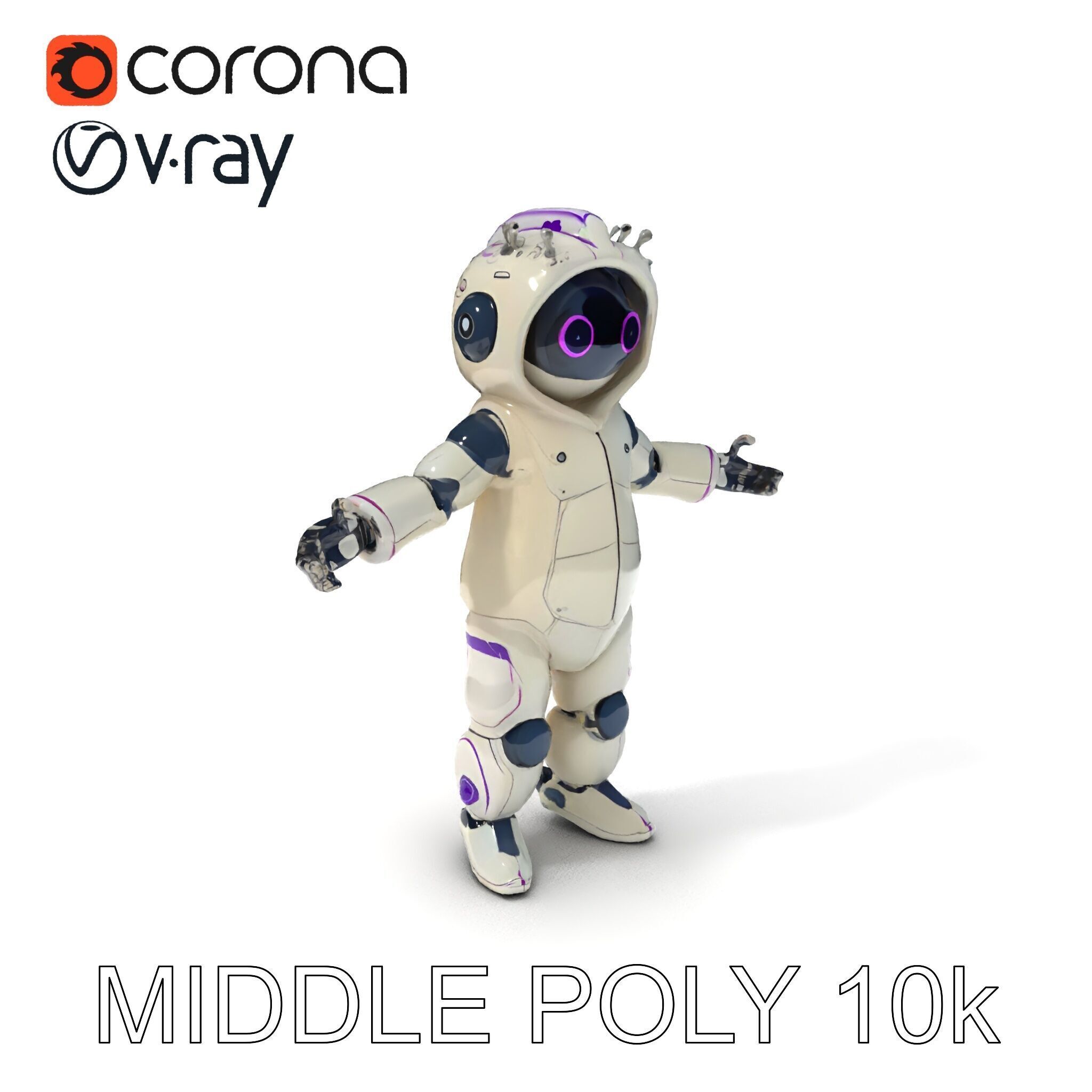 Cute Futuristic Robot Character with PBR Textures and Mixamo ... Low-poly 3D model_26