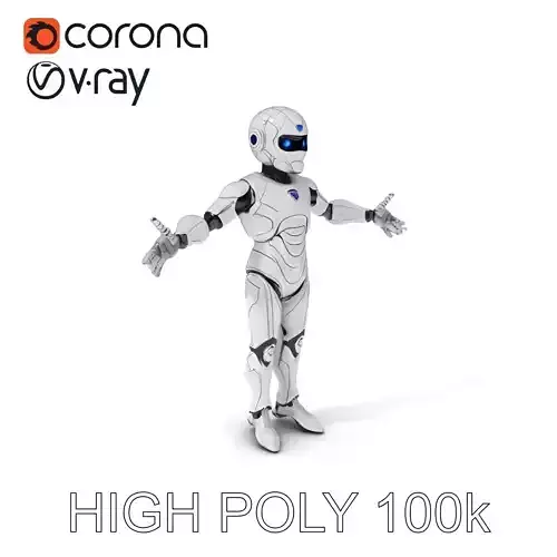 Sleek Metallic Android with Blue Accents and LED Eyes Ready f... Low-poly 3D model