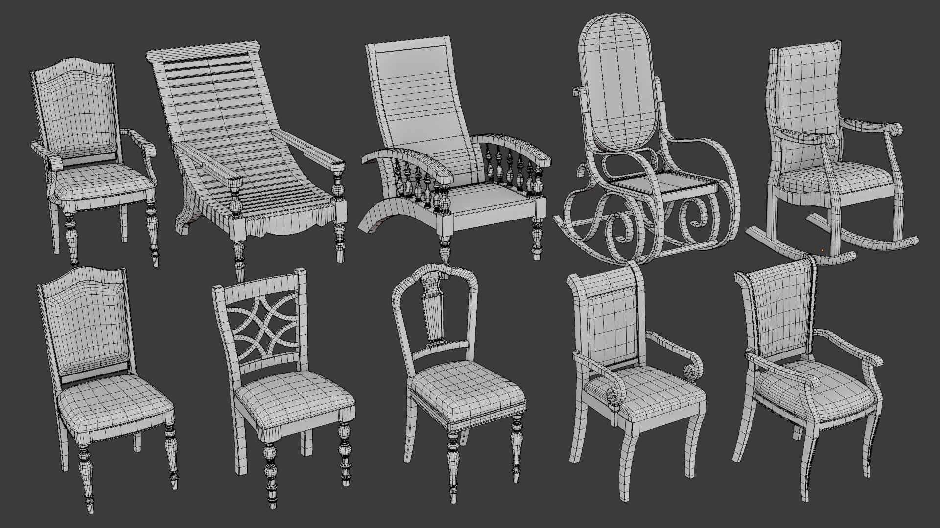 Chair Collection-Game Ready Low-poly 3D model_10