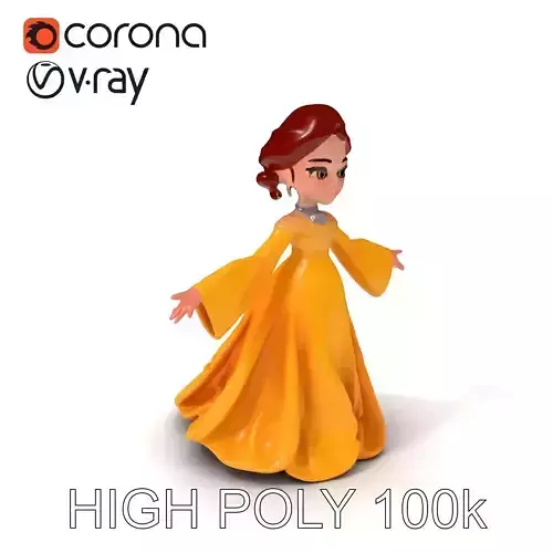 Elegant Princess Character Model in Golden Gown Low-poly 3D model