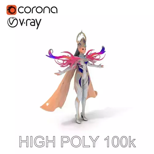 Elegant Celestial Sorceress with Ornate Wings and Regal Attire Low-poly 3D model