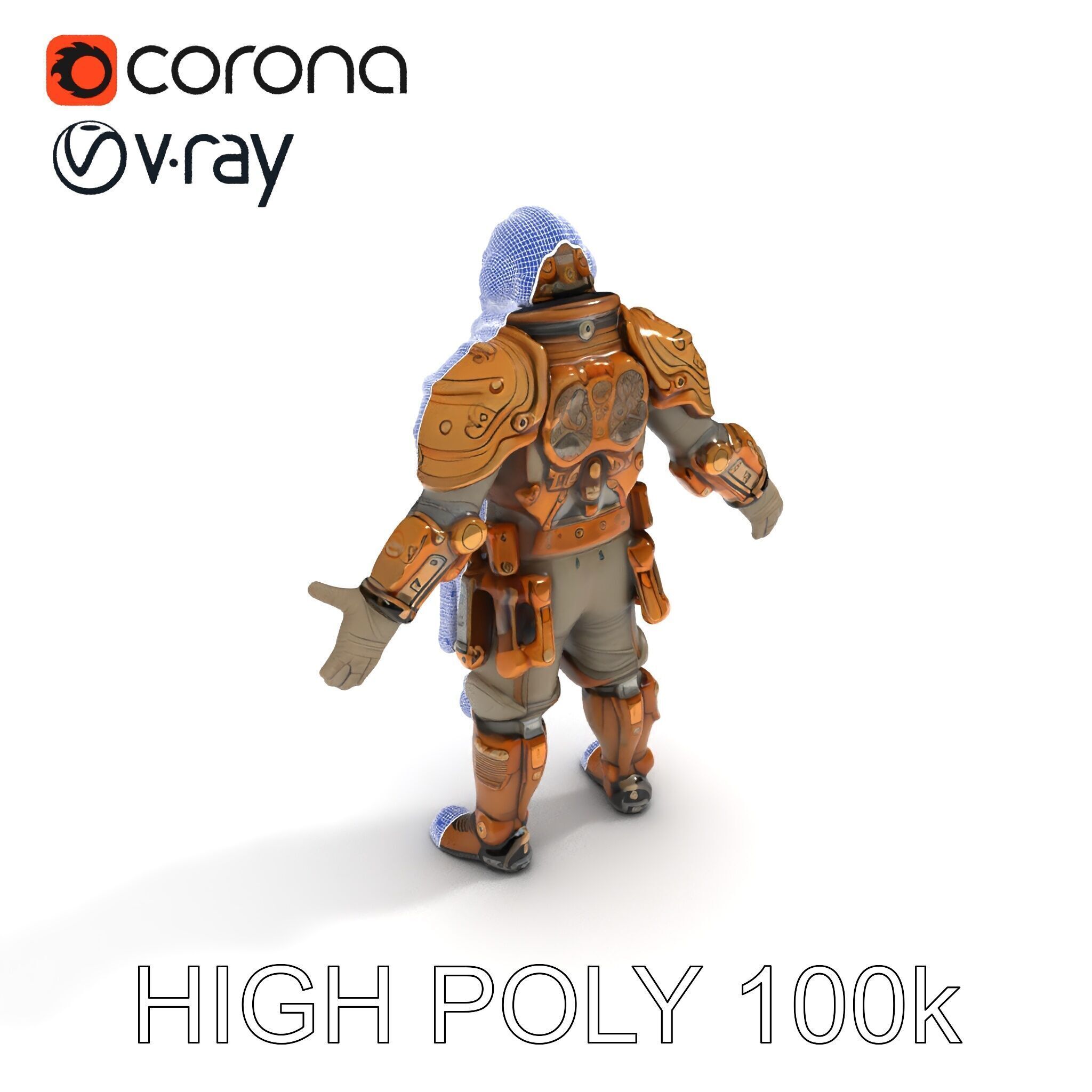 Steampunk Explorer D Character Model with Mechanical Armor an... Low-poly 3D model_36