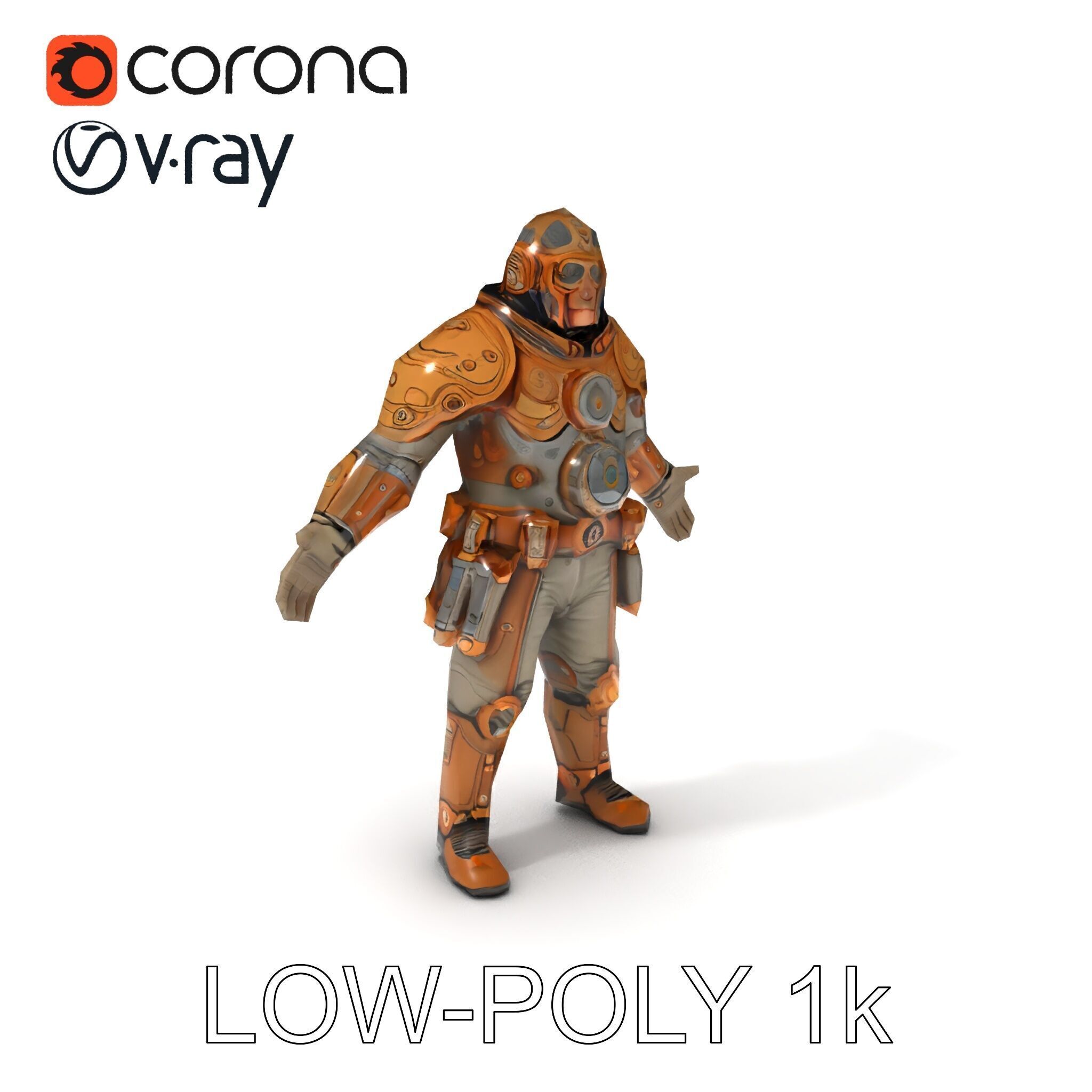 Steampunk Explorer D Character Model with Mechanical Armor an... Low-poly 3D model_7