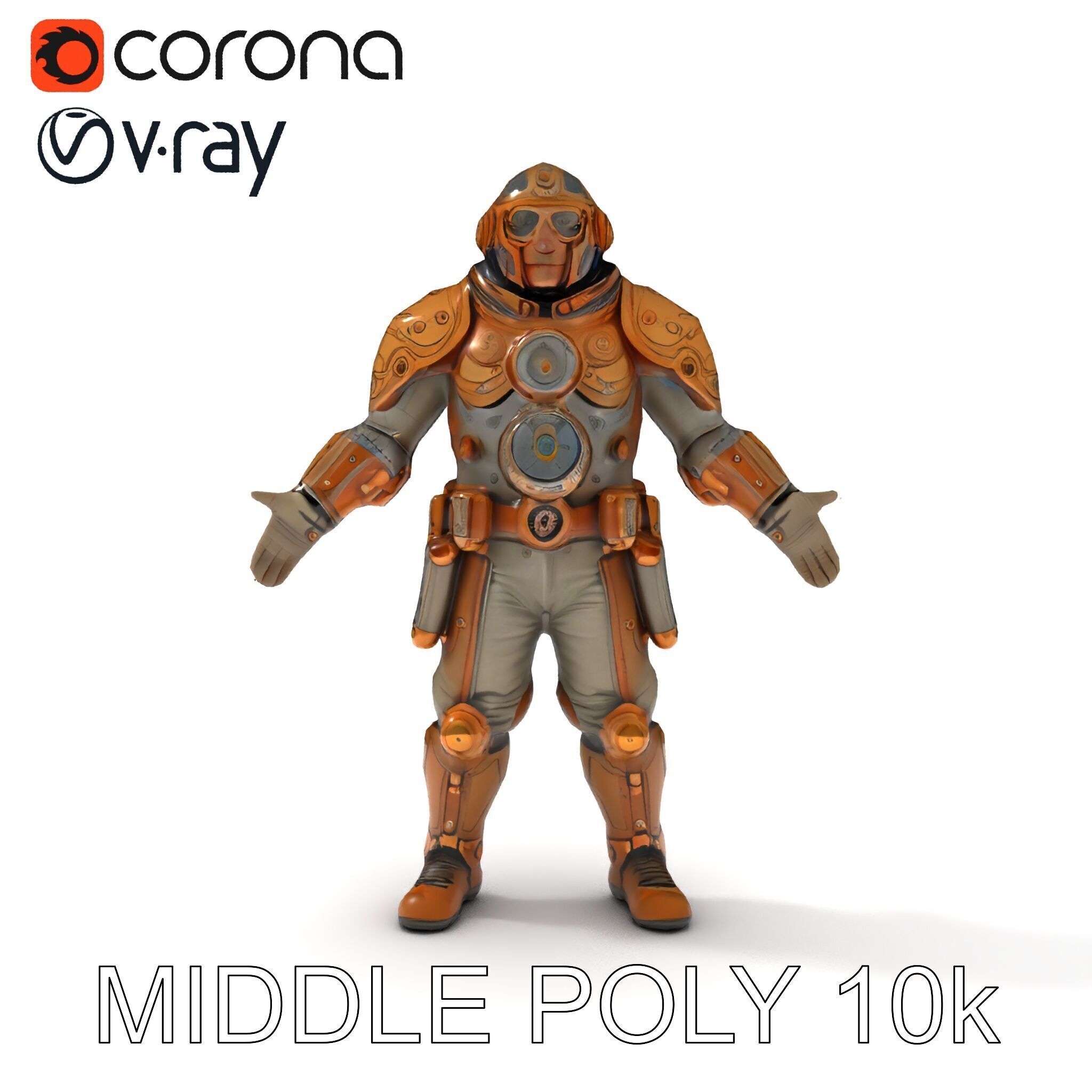 Steampunk Explorer D Character Model with Mechanical Armor an... Low-poly 3D model_29