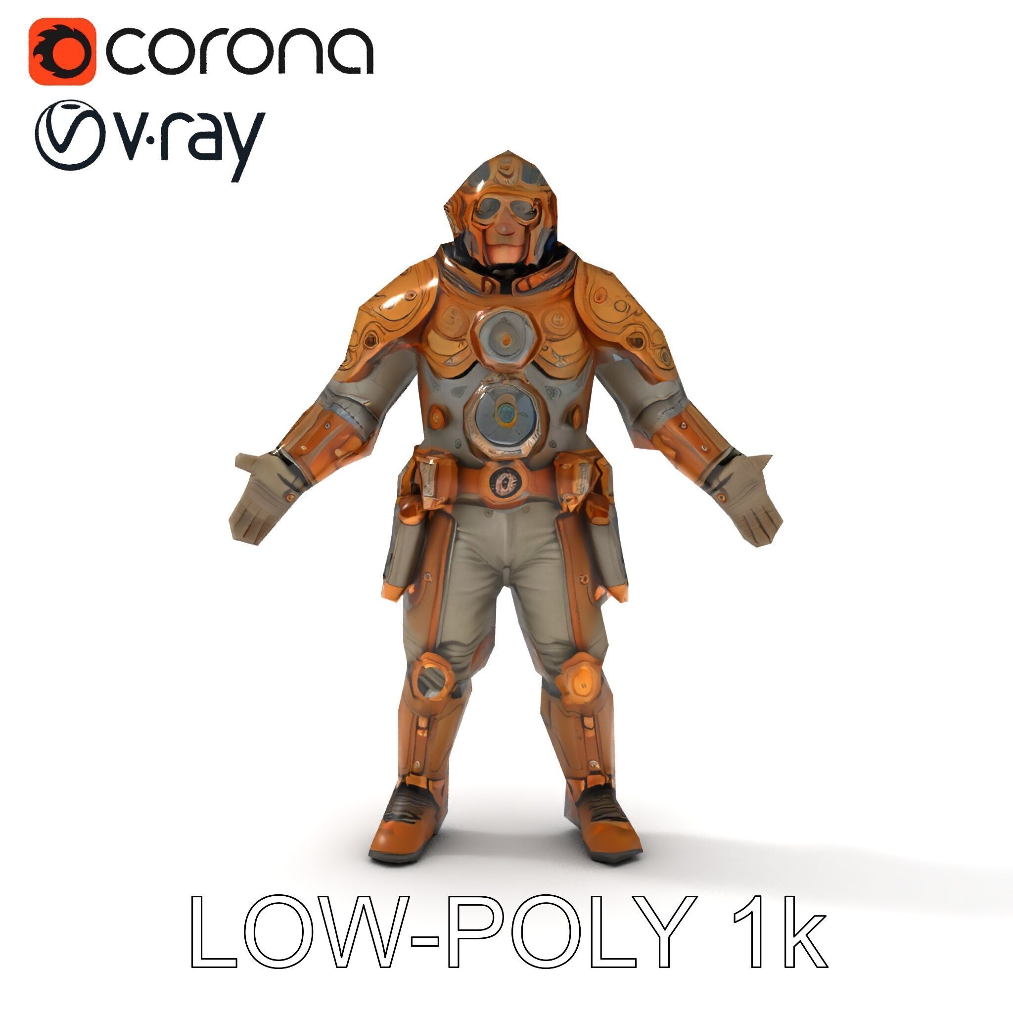 Steampunk Explorer D Character Model with Mechanical Armor an... Low-poly 3D model_23