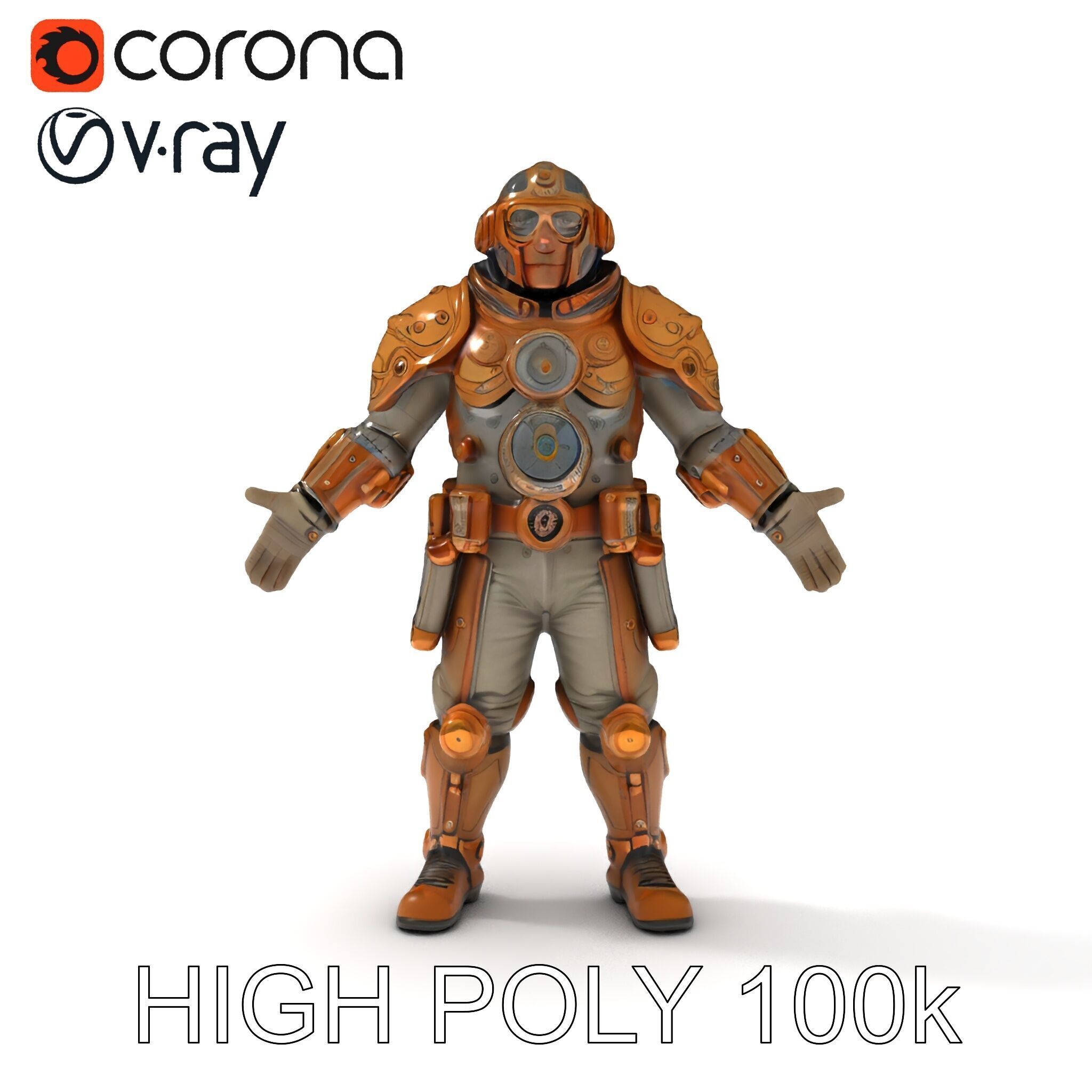 Steampunk Explorer D Character Model with Mechanical Armor an... Low-poly 3D model_15