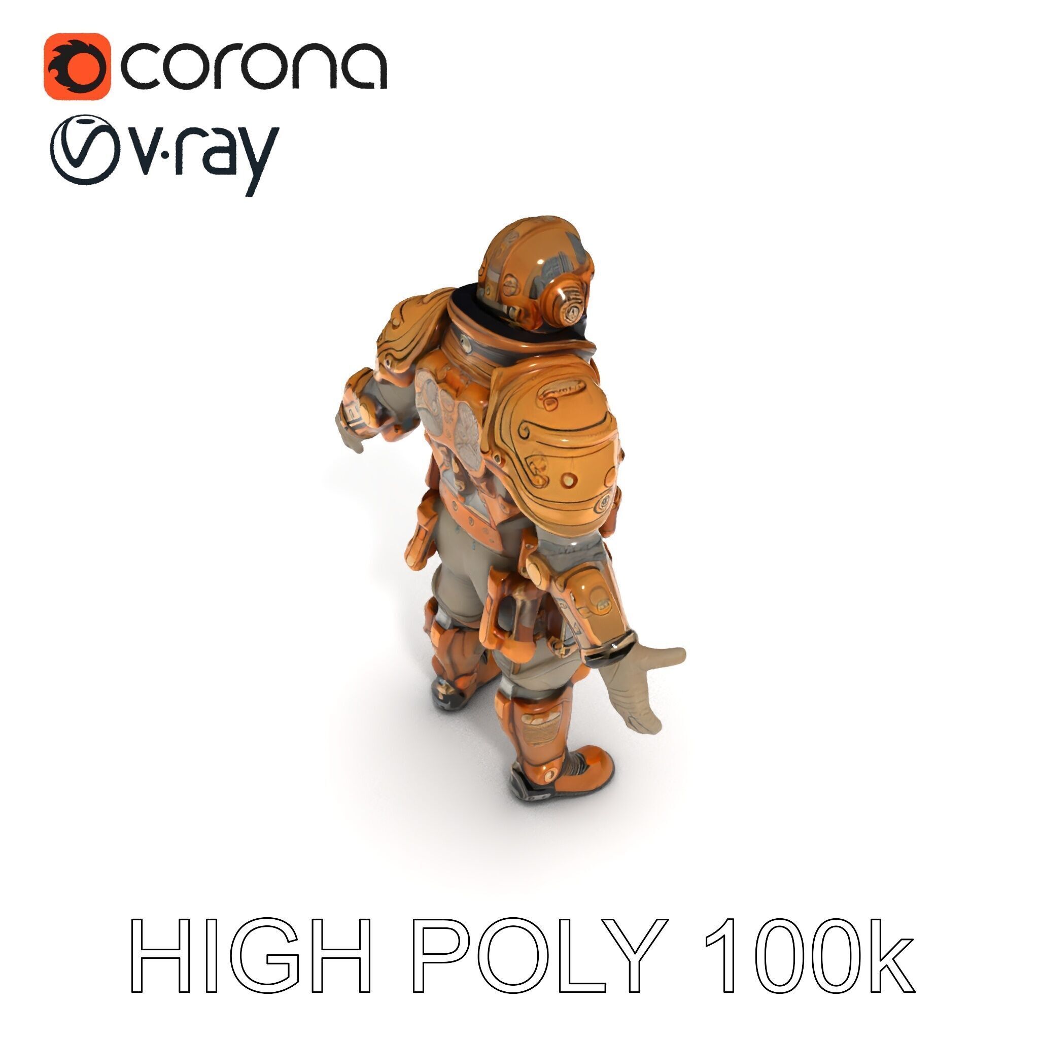 Steampunk Explorer D Character Model with Mechanical Armor an... Low-poly 3D model_21