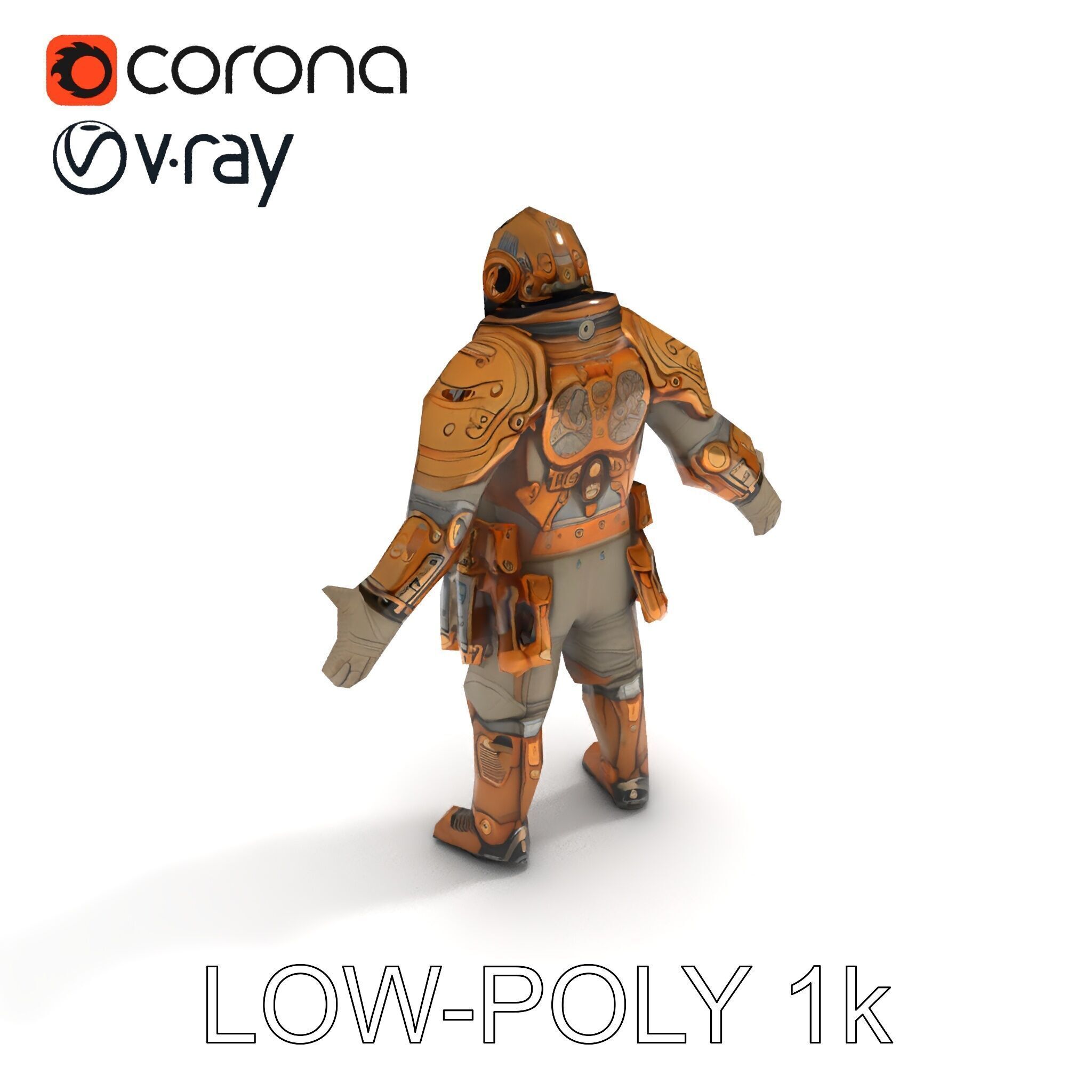 Steampunk Explorer D Character Model with Mechanical Armor an... Low-poly 3D model_26
