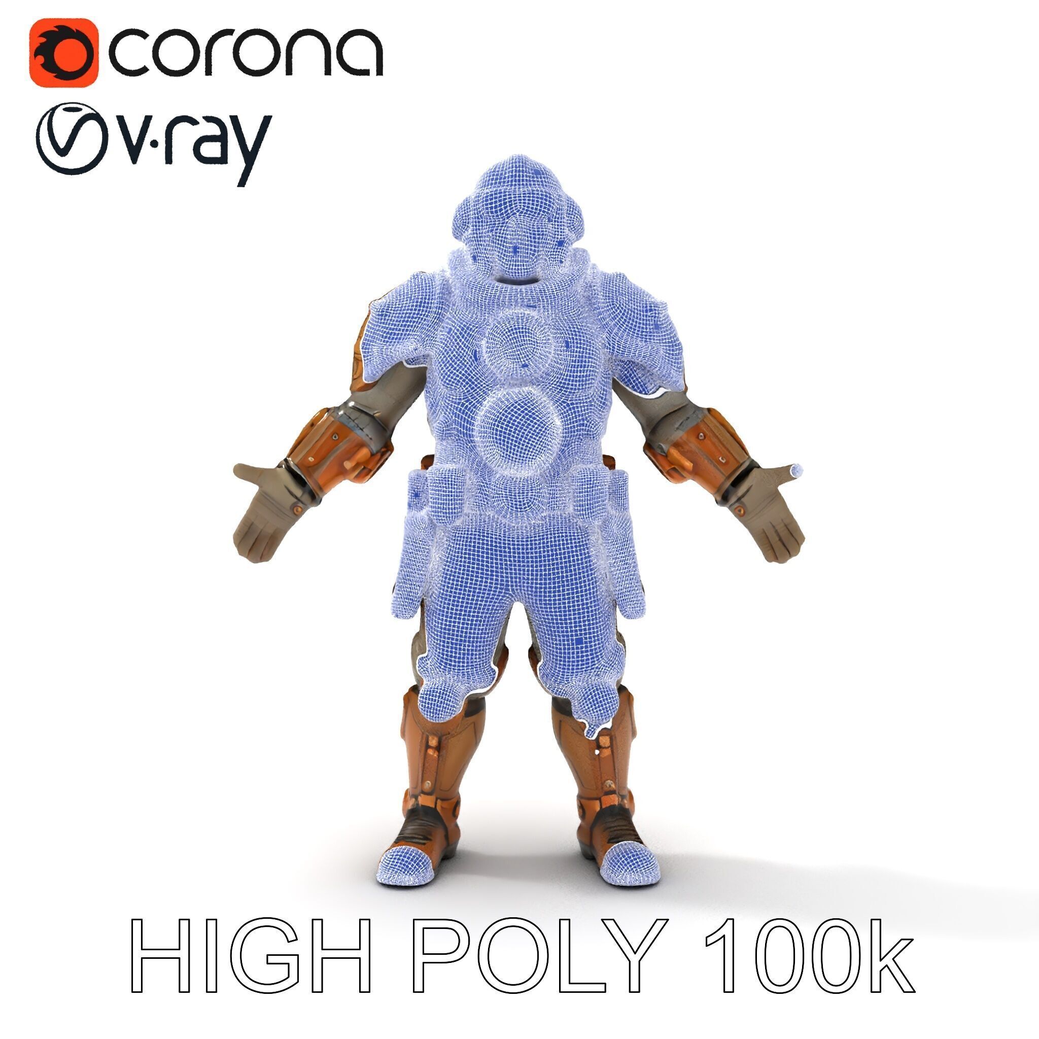 Steampunk Explorer D Character Model with Mechanical Armor an... Low-poly 3D model_24