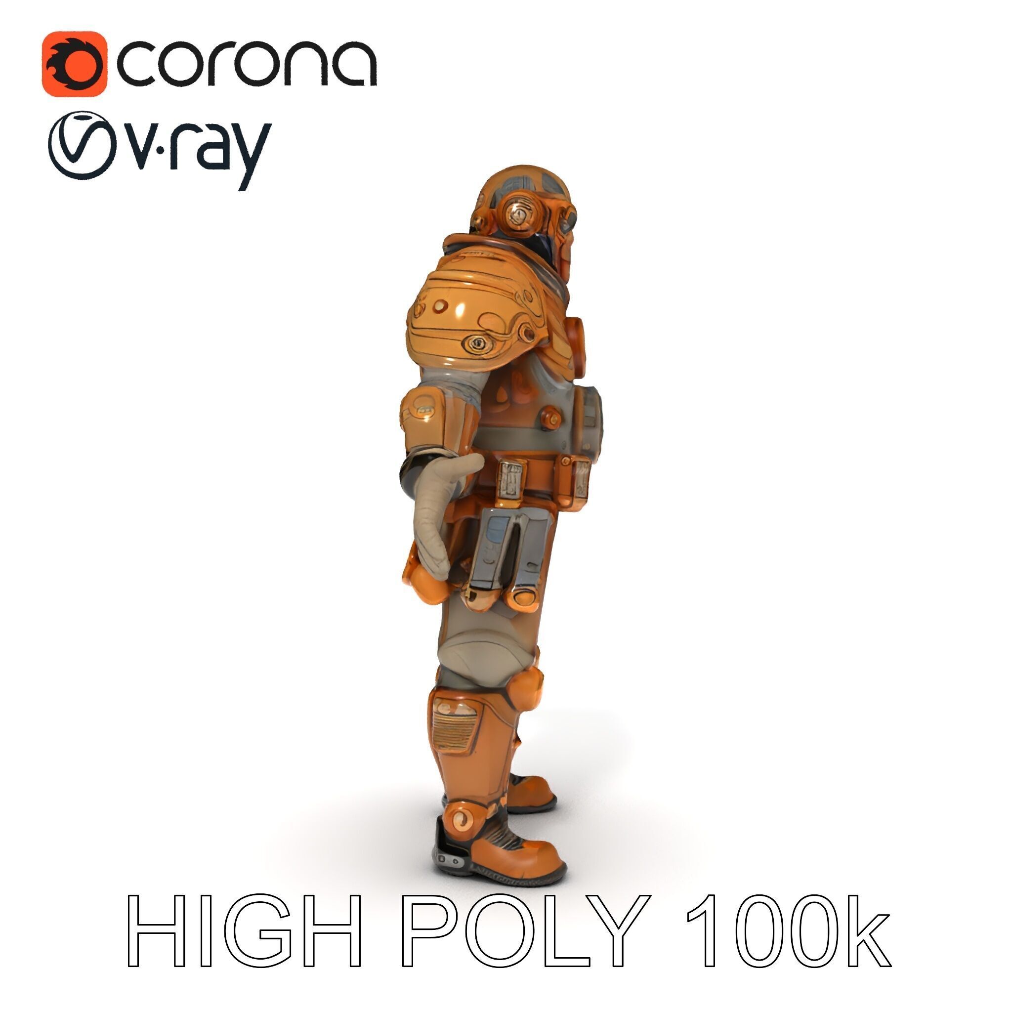 Steampunk Explorer D Character Model with Mechanical Armor an... Low-poly 3D model_34