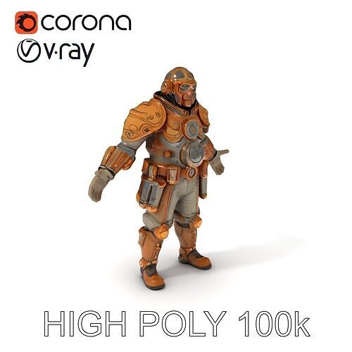 Steampunk Explorer D Character Model with Mechanical Armor an... Low-poly 3D model