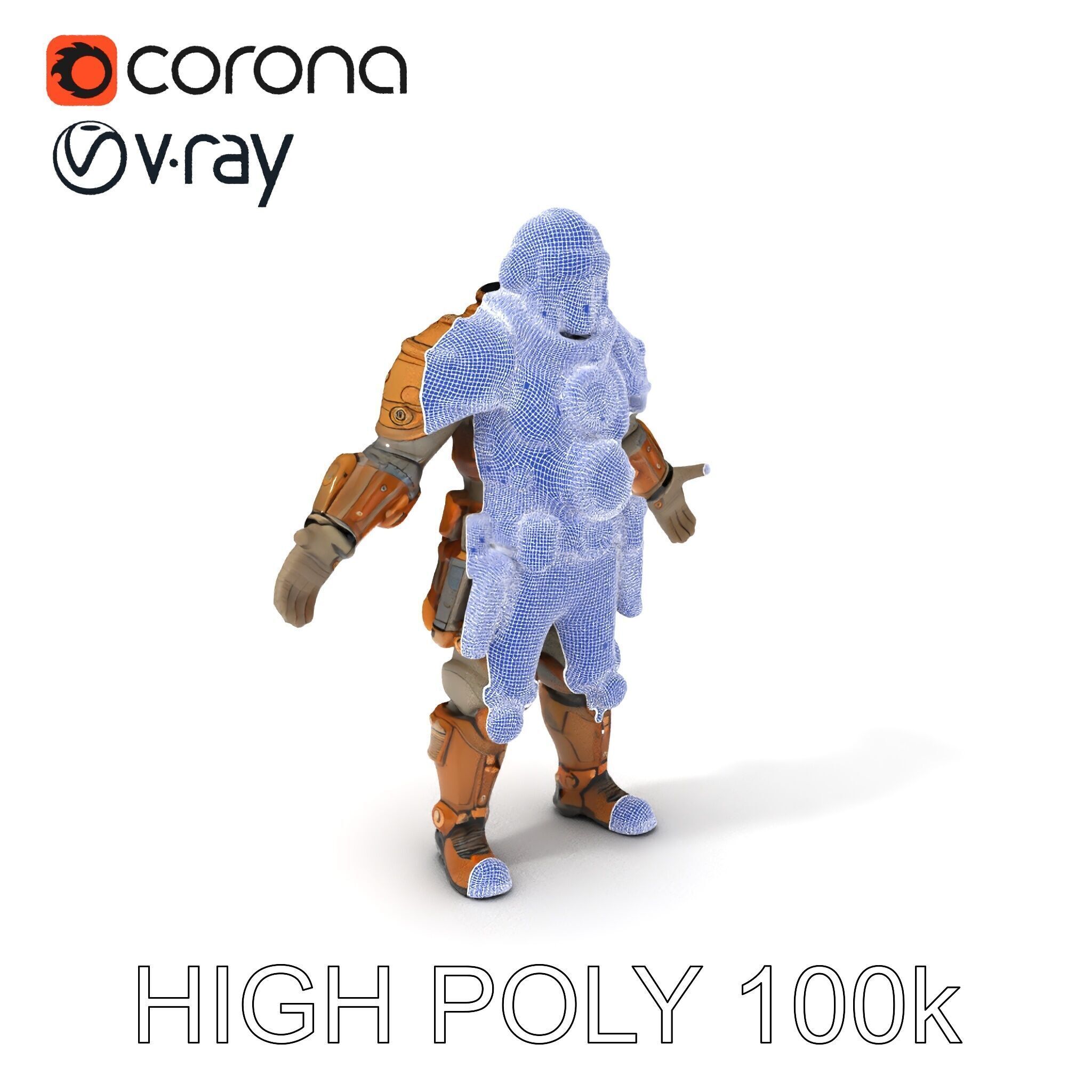 Steampunk Explorer D Character Model with Mechanical Armor an... Low-poly 3D model_3