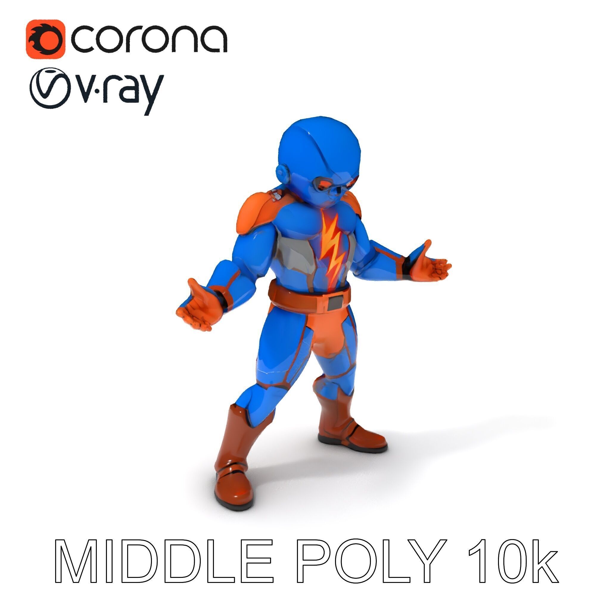 Energetic Lightning Suit Hero D Character Model Low-poly 3D model_16