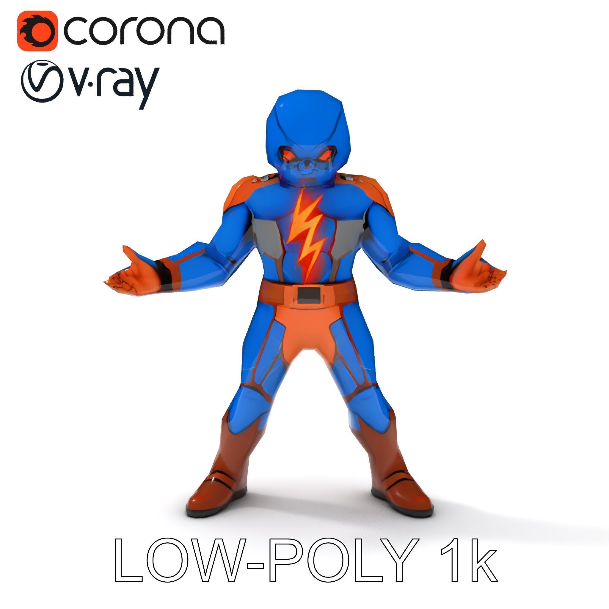 Energetic Lightning Suit Hero D Character Model Low-poly 3D model_28