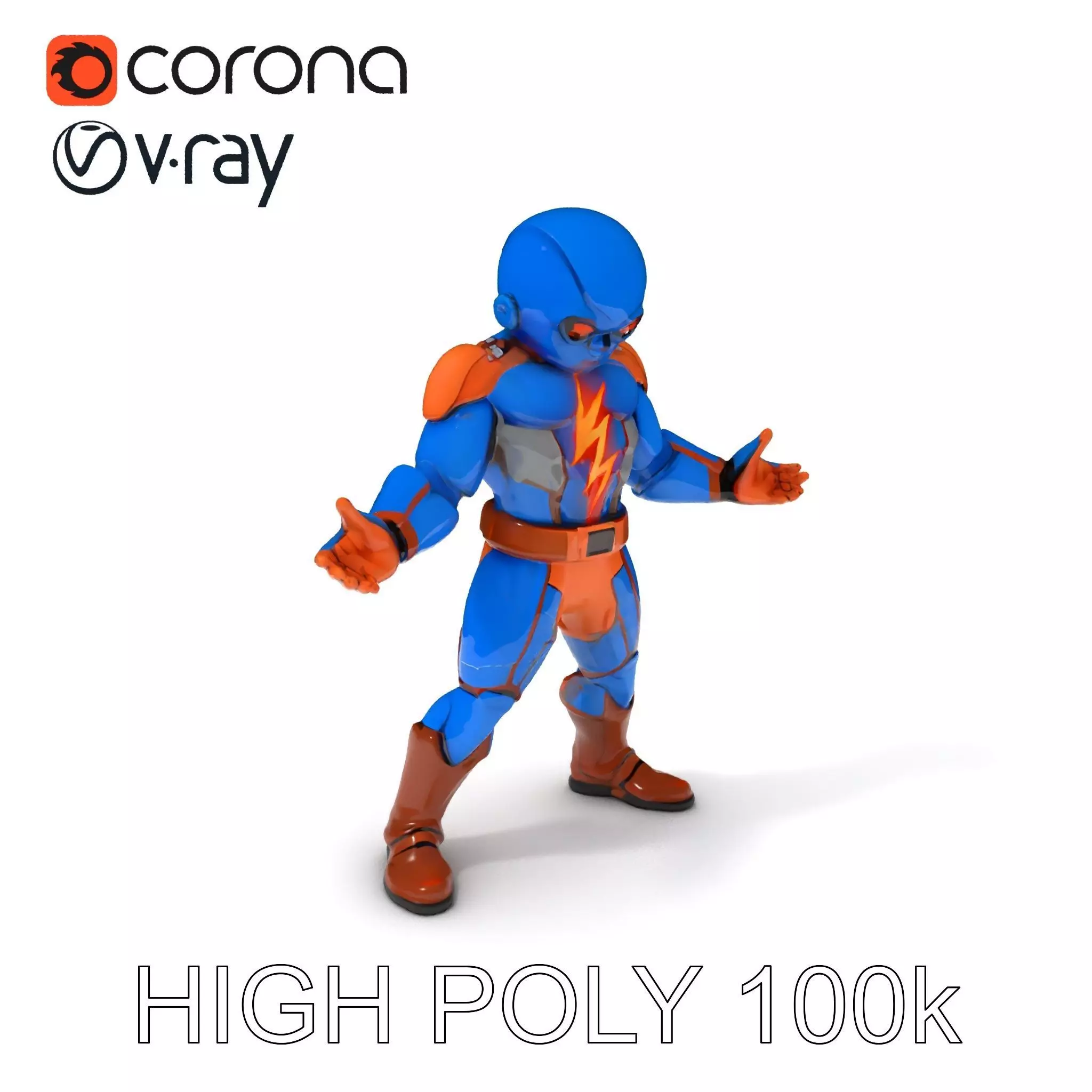 Energetic Lightning Suit Hero D Character Model Low-poly 3D model_0