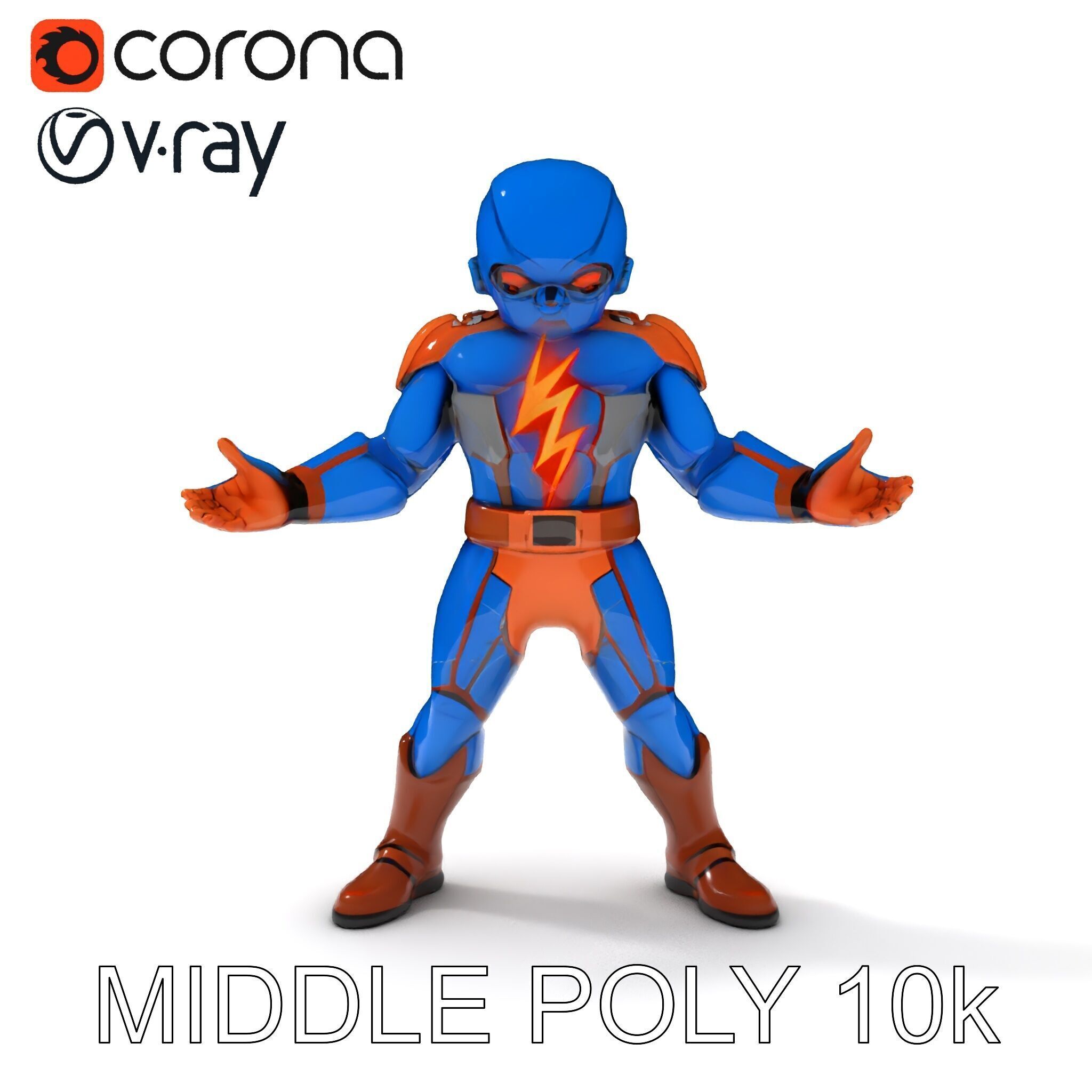 Energetic Lightning Suit Hero D Character Model Low-poly 3D model_37