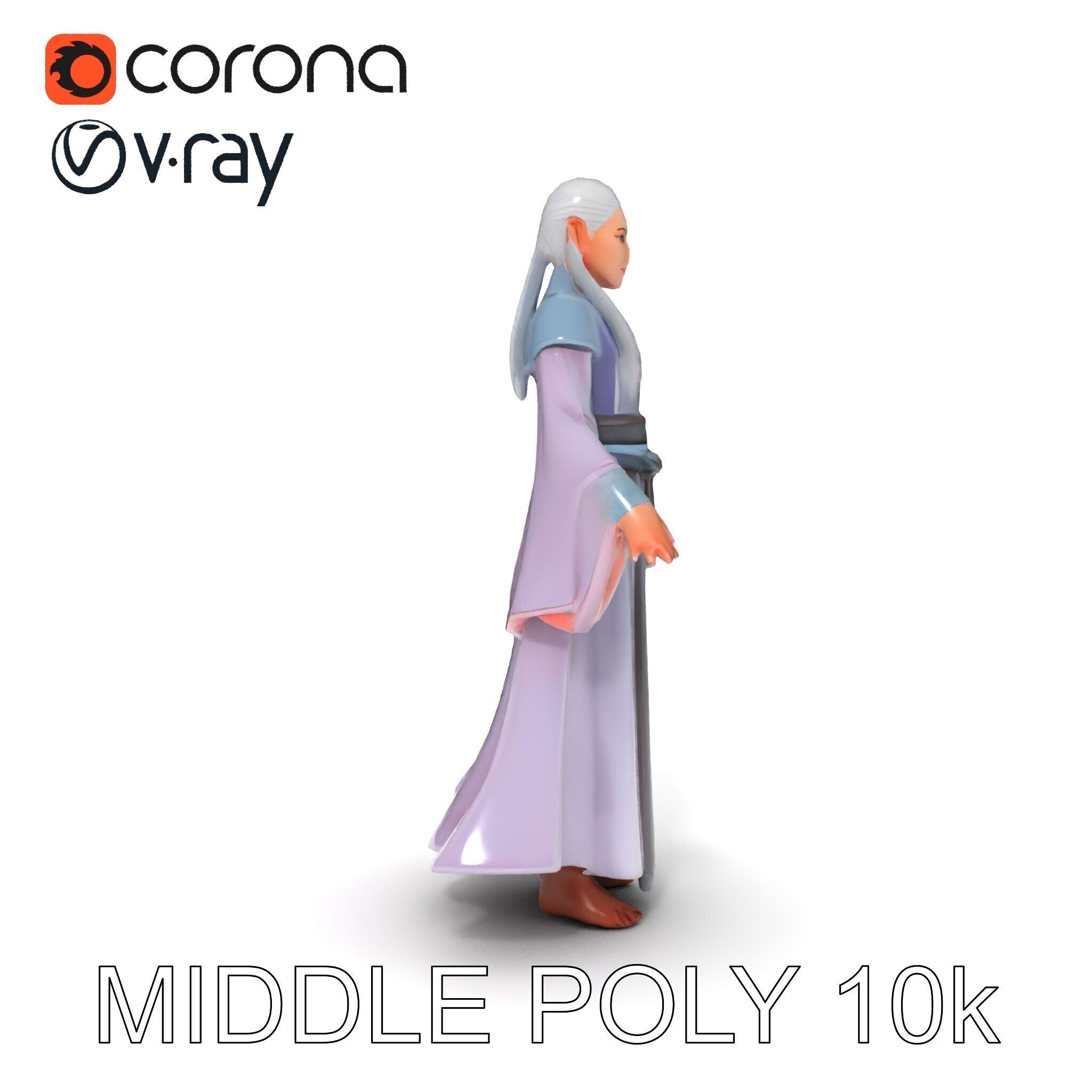 Elegant Sorceress D Character Model with Flowing Robes Low-poly 3D model_19