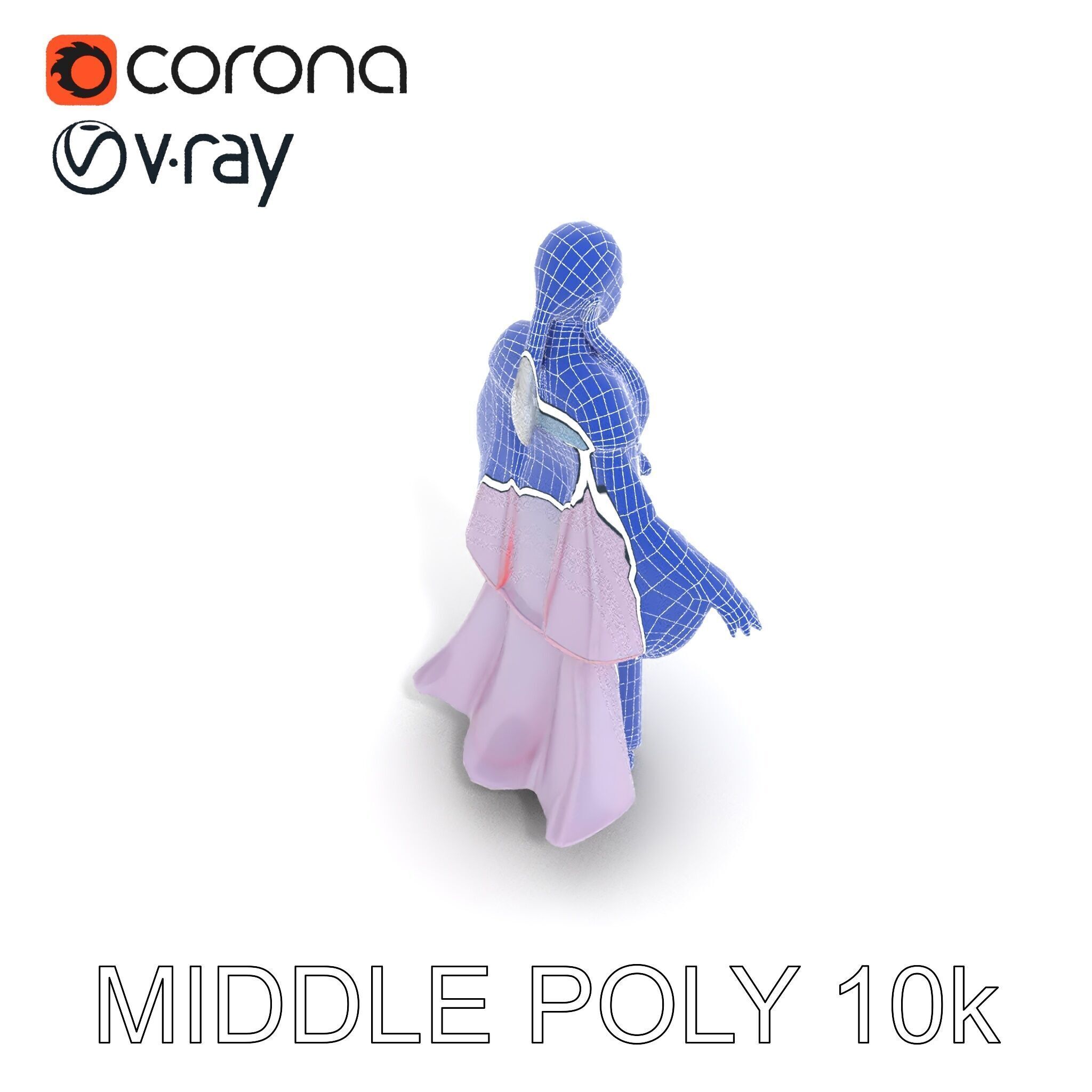 Elegant Sorceress D Character Model with Flowing Robes Low-poly 3D model_16