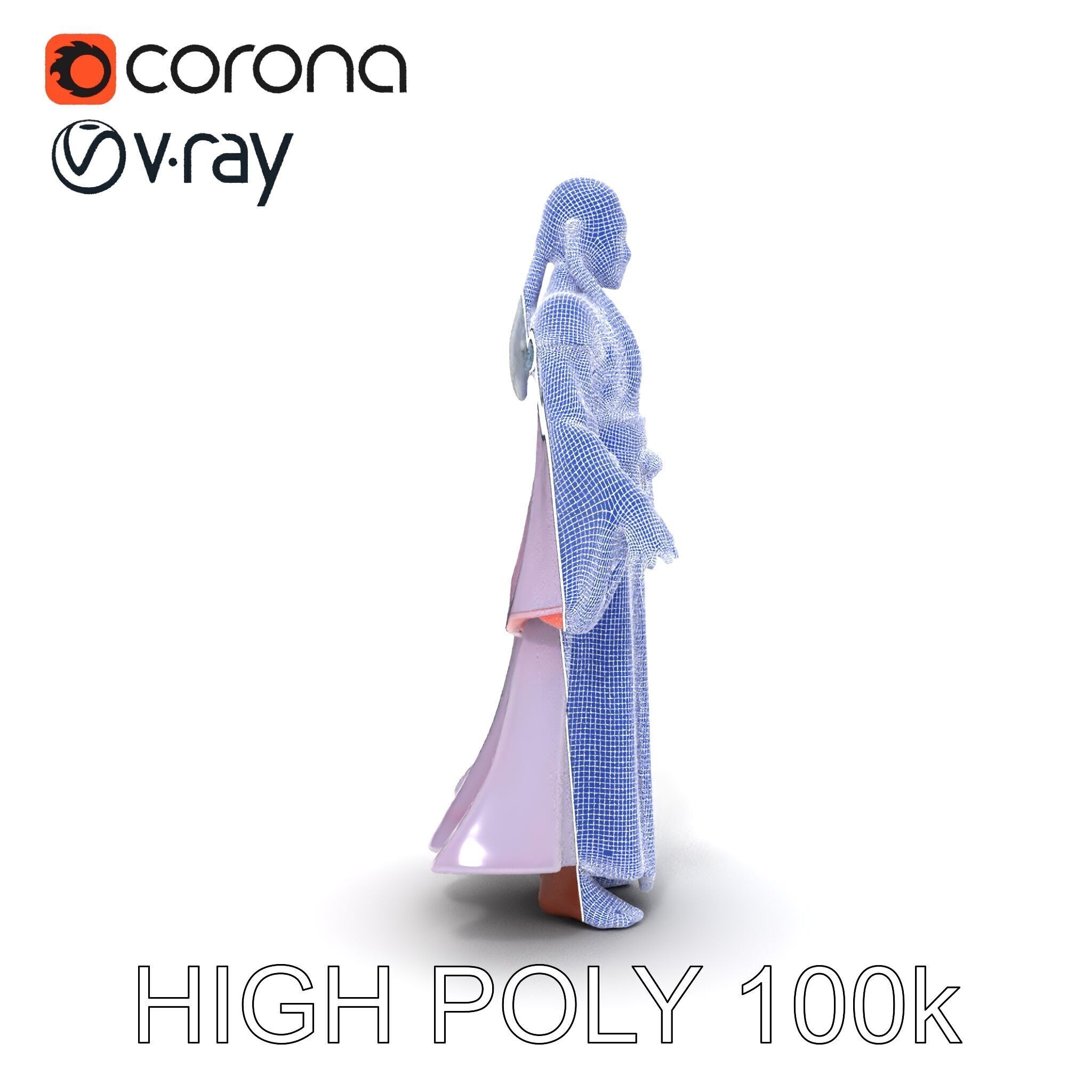 Elegant Sorceress D Character Model with Flowing Robes Low-poly 3D model_29