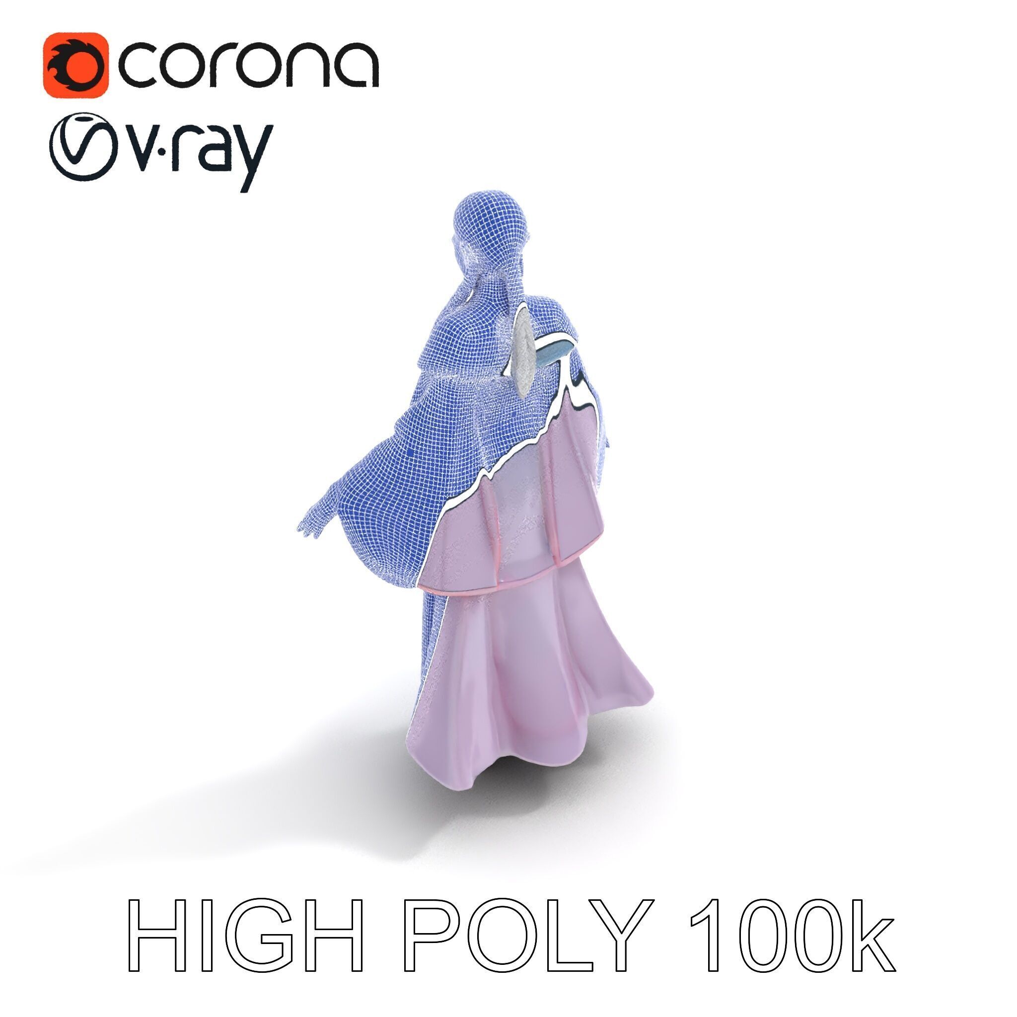 Elegant Sorceress D Character Model with Flowing Robes Low-poly 3D model_26