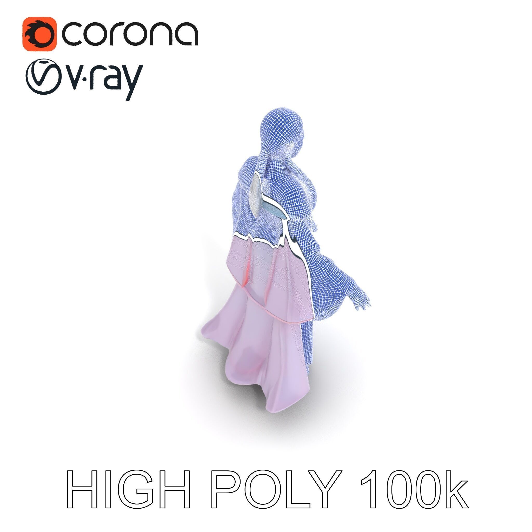 Elegant Sorceress D Character Model with Flowing Robes Low-poly 3D model_18
