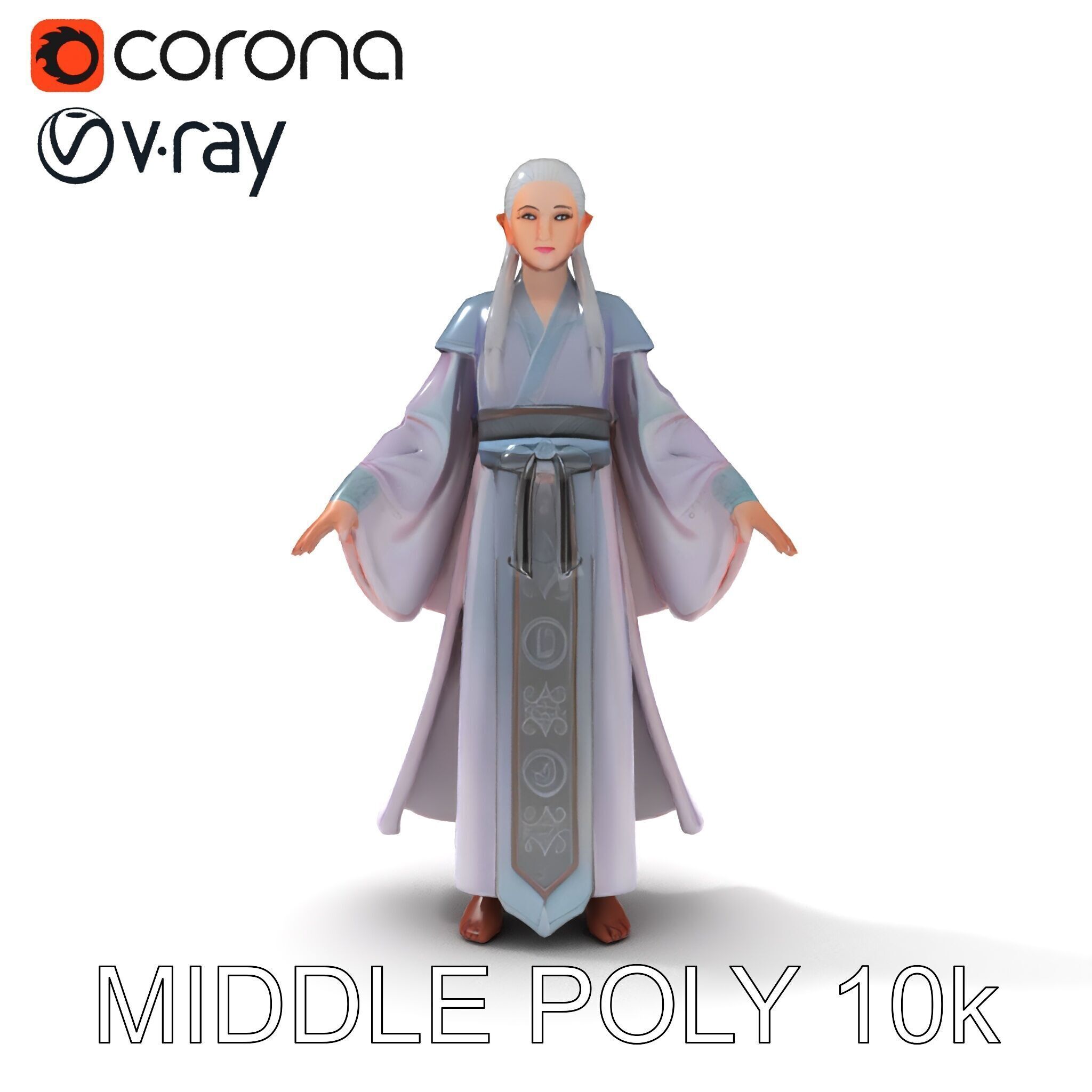 Elegant Sorceress D Character Model with Flowing Robes Low-poly 3D model_22