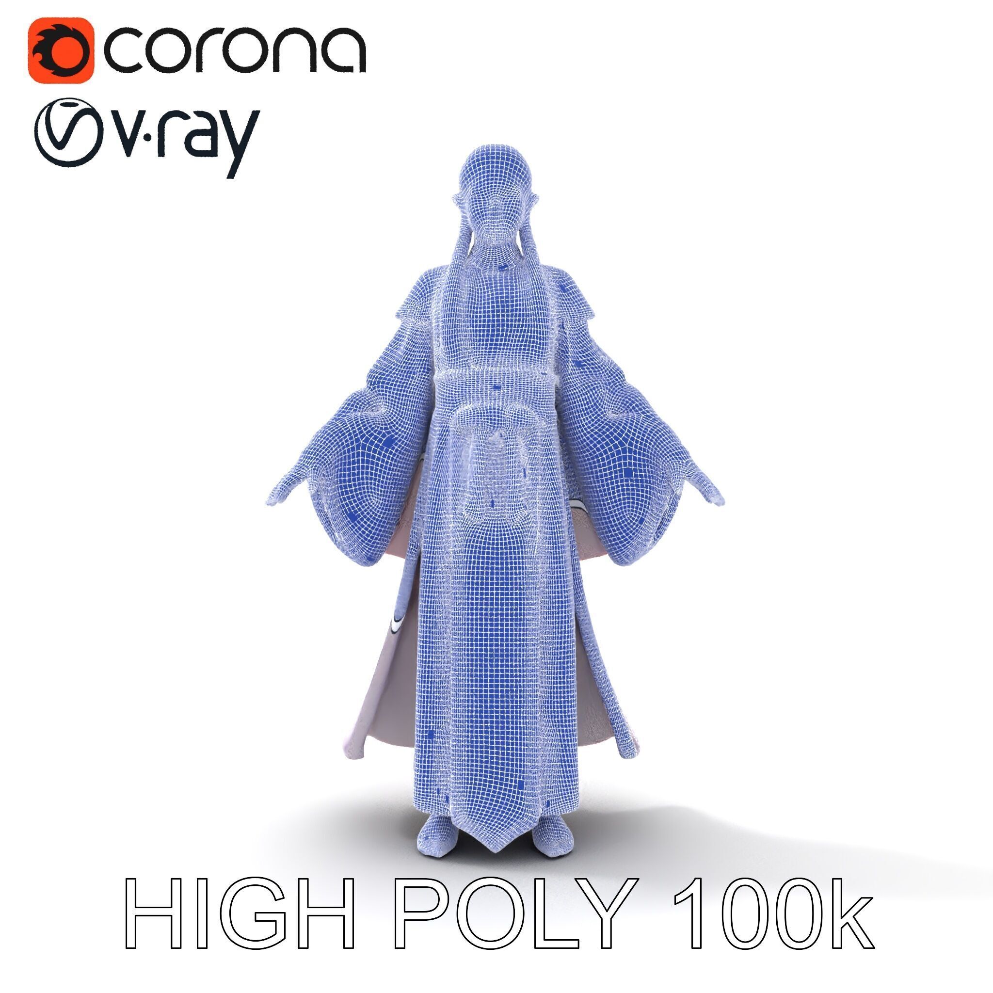 Elegant Sorceress D Character Model with Flowing Robes Low-poly 3D model_13