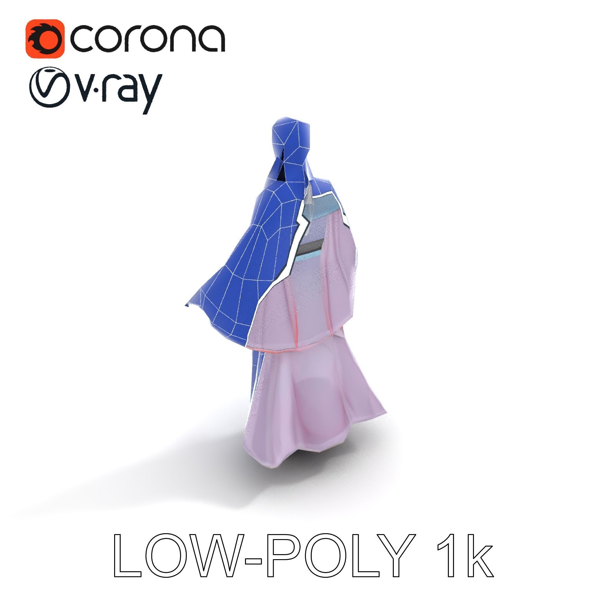 Elegant Sorceress D Character Model with Flowing Robes Low-poly 3D model_9