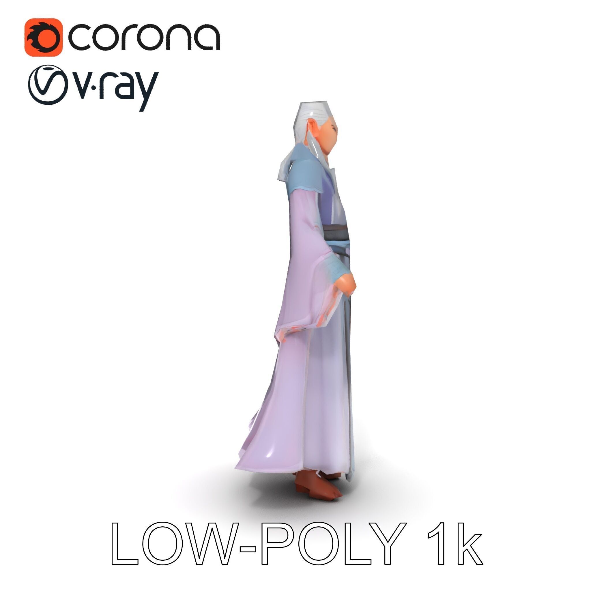 Elegant Sorceress D Character Model with Flowing Robes Low-poly 3D model_17
