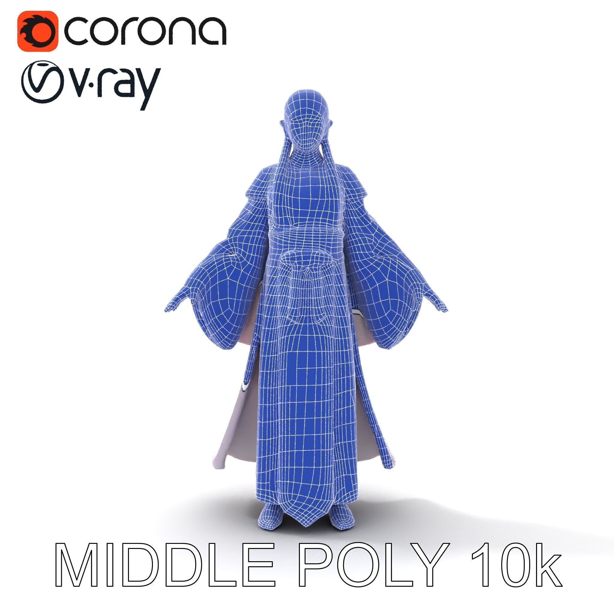 Elegant Sorceress D Character Model with Flowing Robes Low-poly 3D model_8