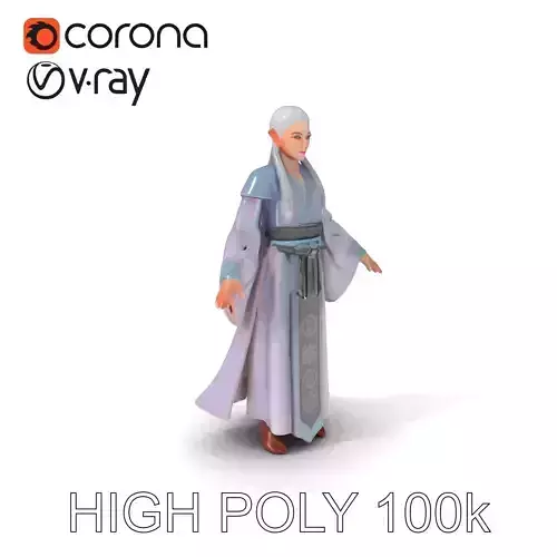 Elegant Sorceress D Character Model with Flowing Robes Low-poly 3D model