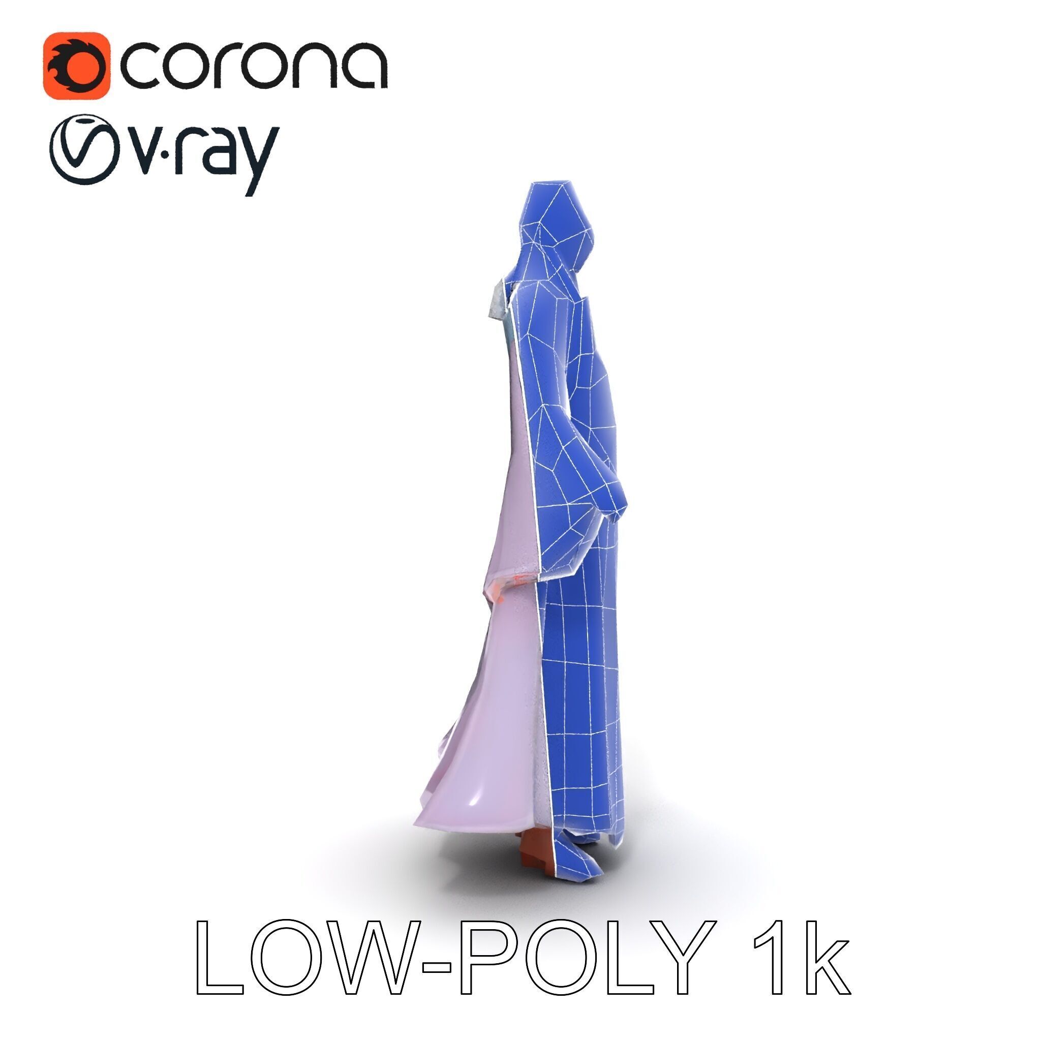 Elegant Sorceress D Character Model with Flowing Robes Low-poly 3D model_12