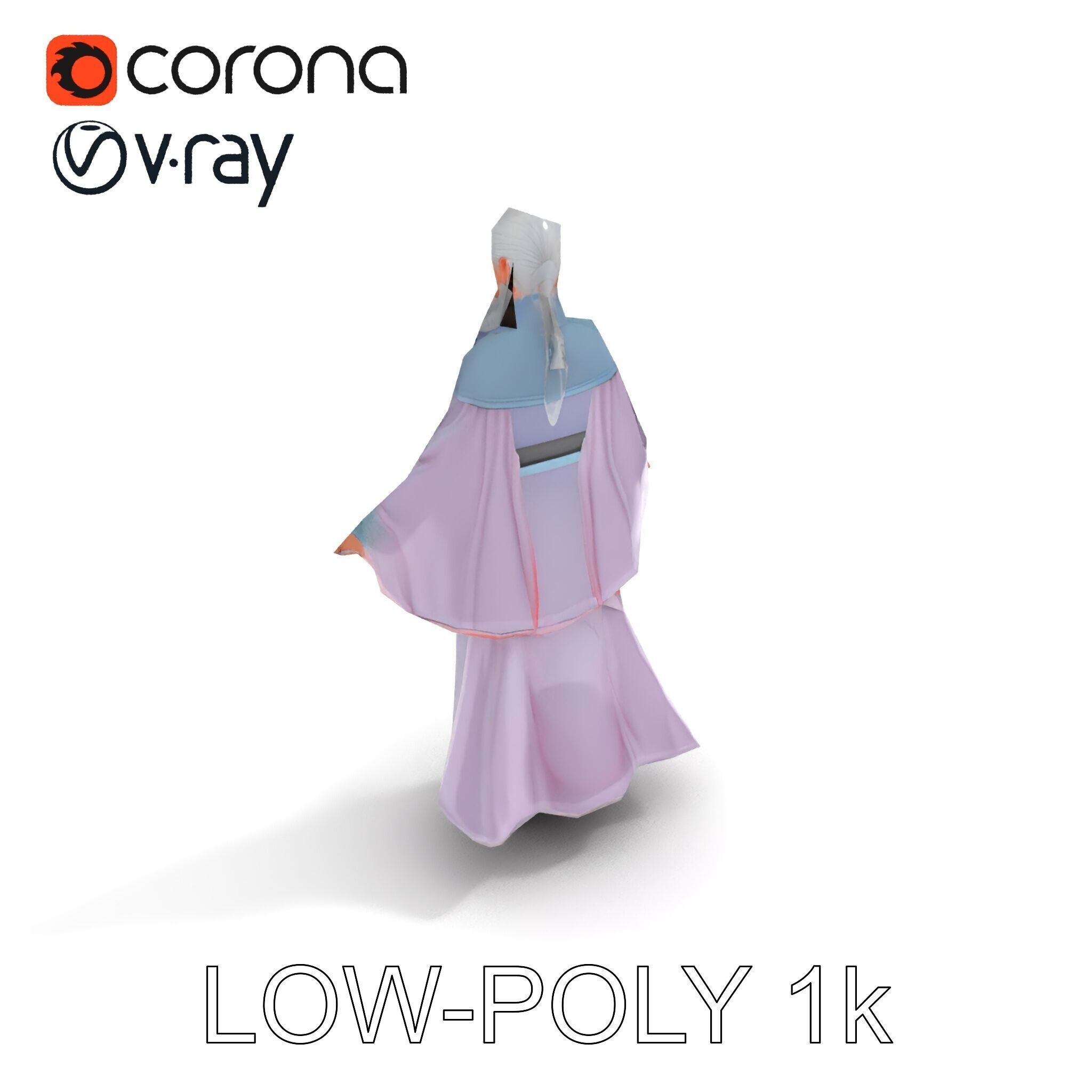 Elegant Sorceress D Character Model with Flowing Robes Low-poly 3D model_20