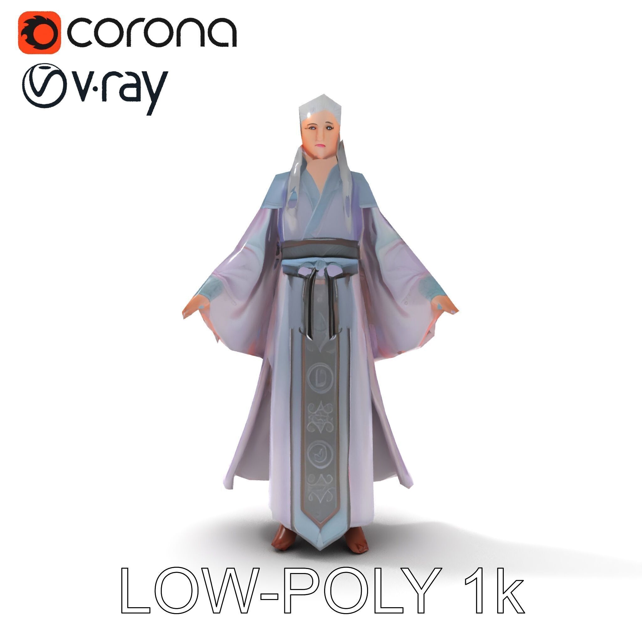 Elegant Sorceress D Character Model with Flowing Robes Low-poly 3D model_34