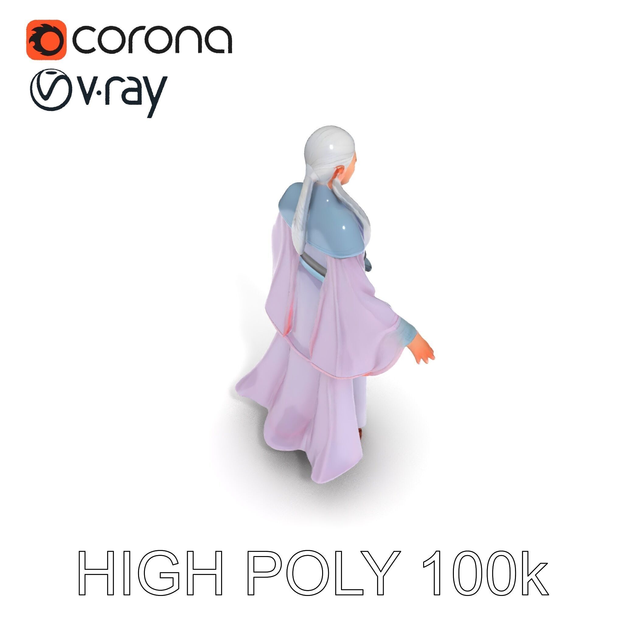 Elegant Sorceress D Character Model with Flowing Robes Low-poly 3D model_10