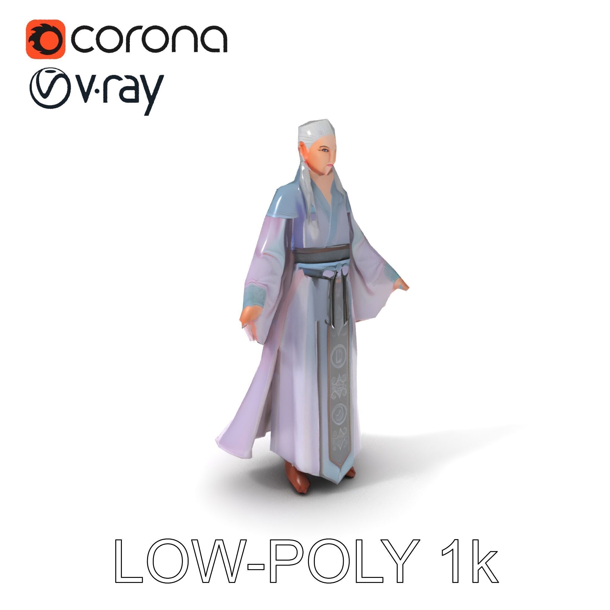 Elegant Sorceress D Character Model with Flowing Robes Low-poly 3D model_23
