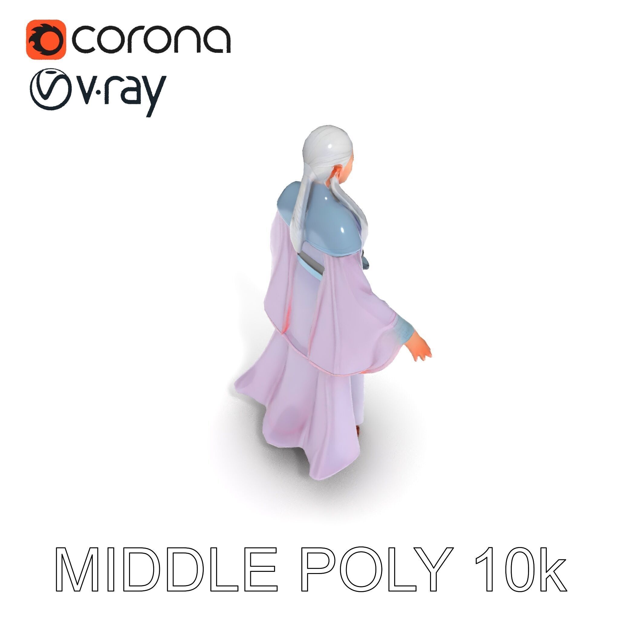 Elegant Sorceress D Character Model with Flowing Robes Low-poly 3D model_30