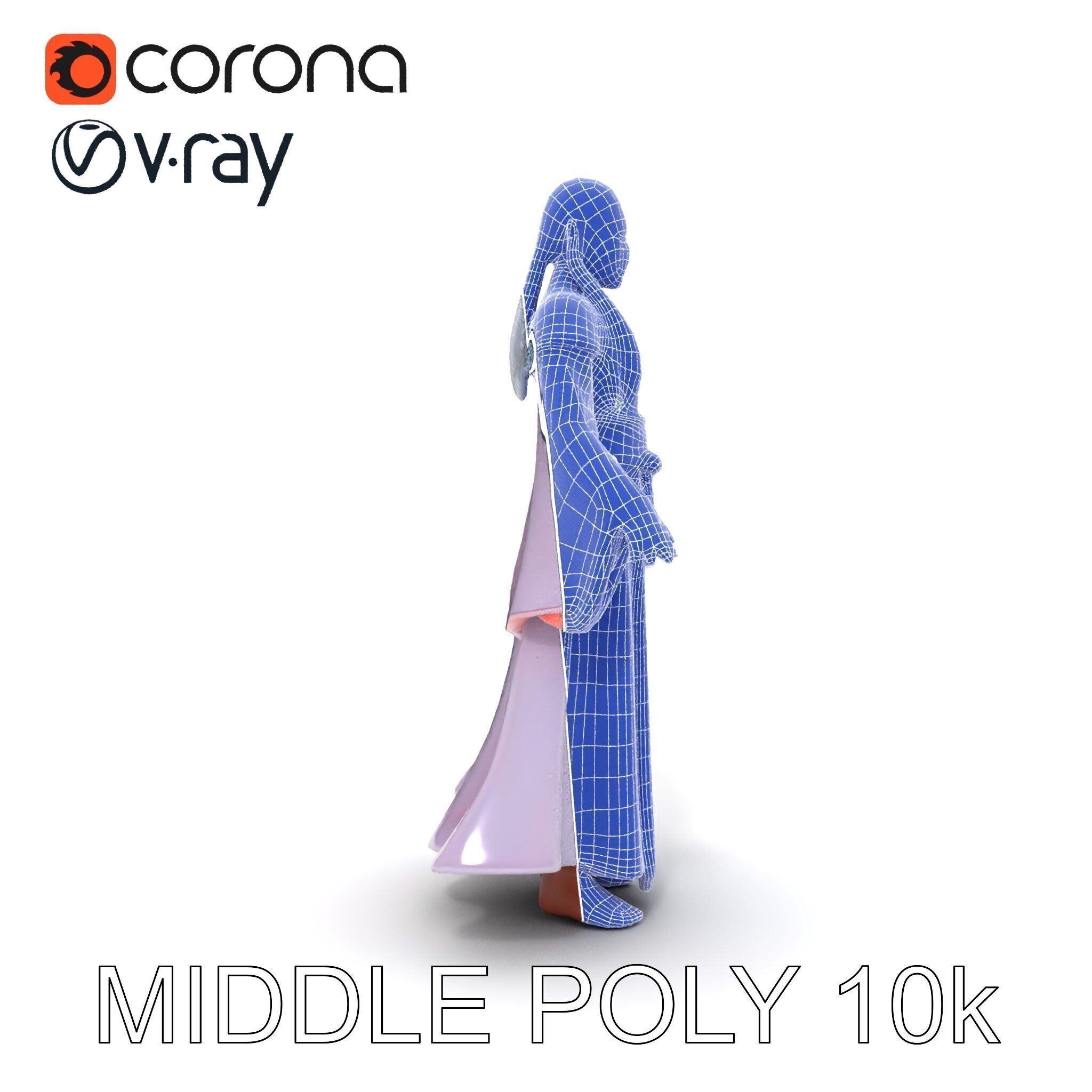 Elegant Sorceress D Character Model with Flowing Robes Low-poly 3D model_35