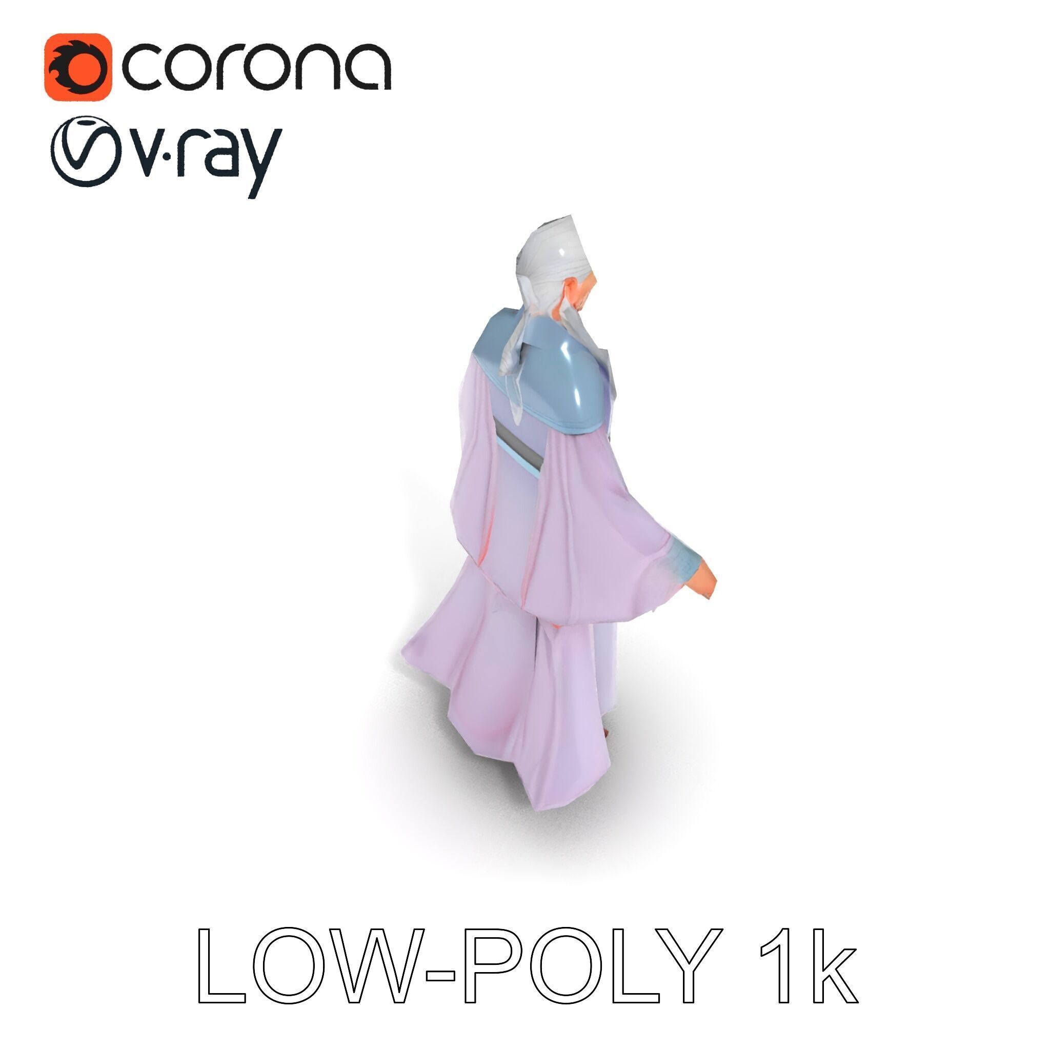 Elegant Sorceress D Character Model with Flowing Robes Low-poly 3D model_25