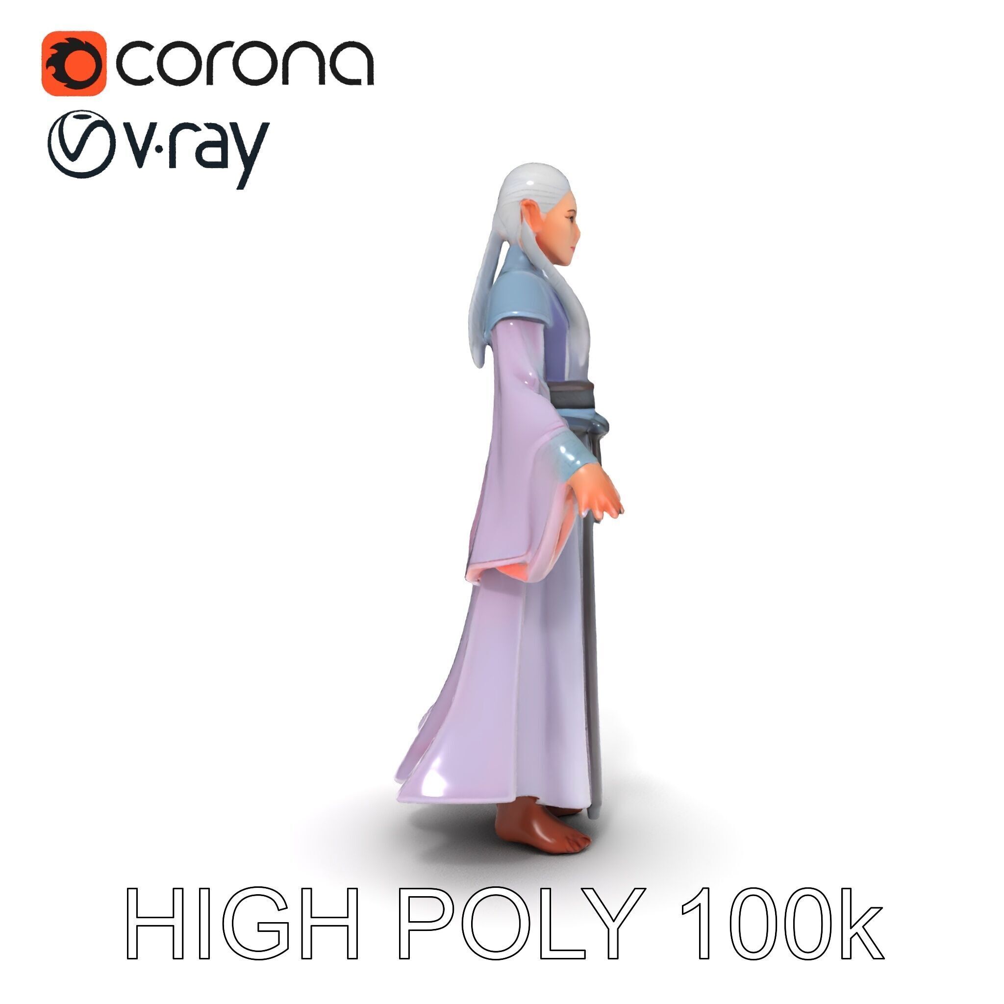 Elegant Sorceress D Character Model with Flowing Robes Low-poly 3D model_21