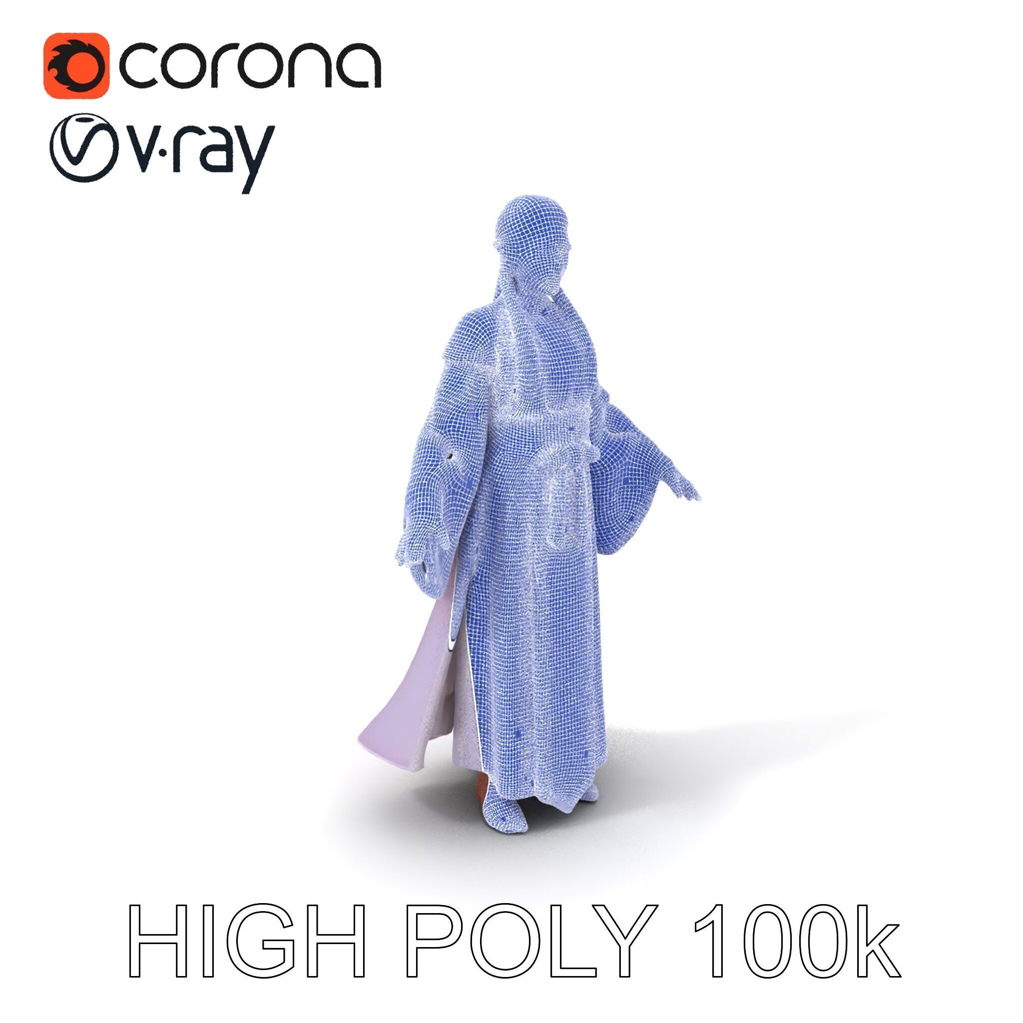 Elegant Sorceress D Character Model with Flowing Robes Low-poly 3D model_3