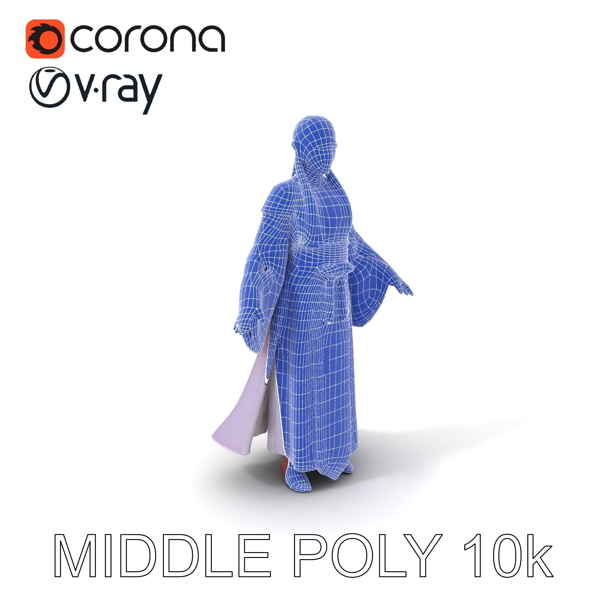 Elegant Sorceress D Character Model with Flowing Robes Low-poly 3D model_24